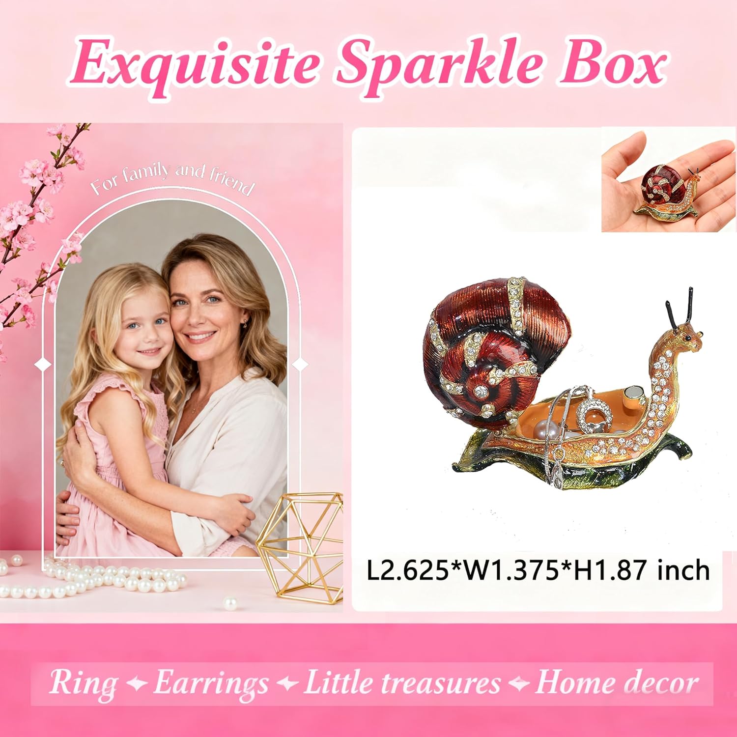 Snail Trinket Box Jewelry Box Hand Painted Decorative Box with Hinged Lid Ring Earring Holder Insect Figurine Collectible