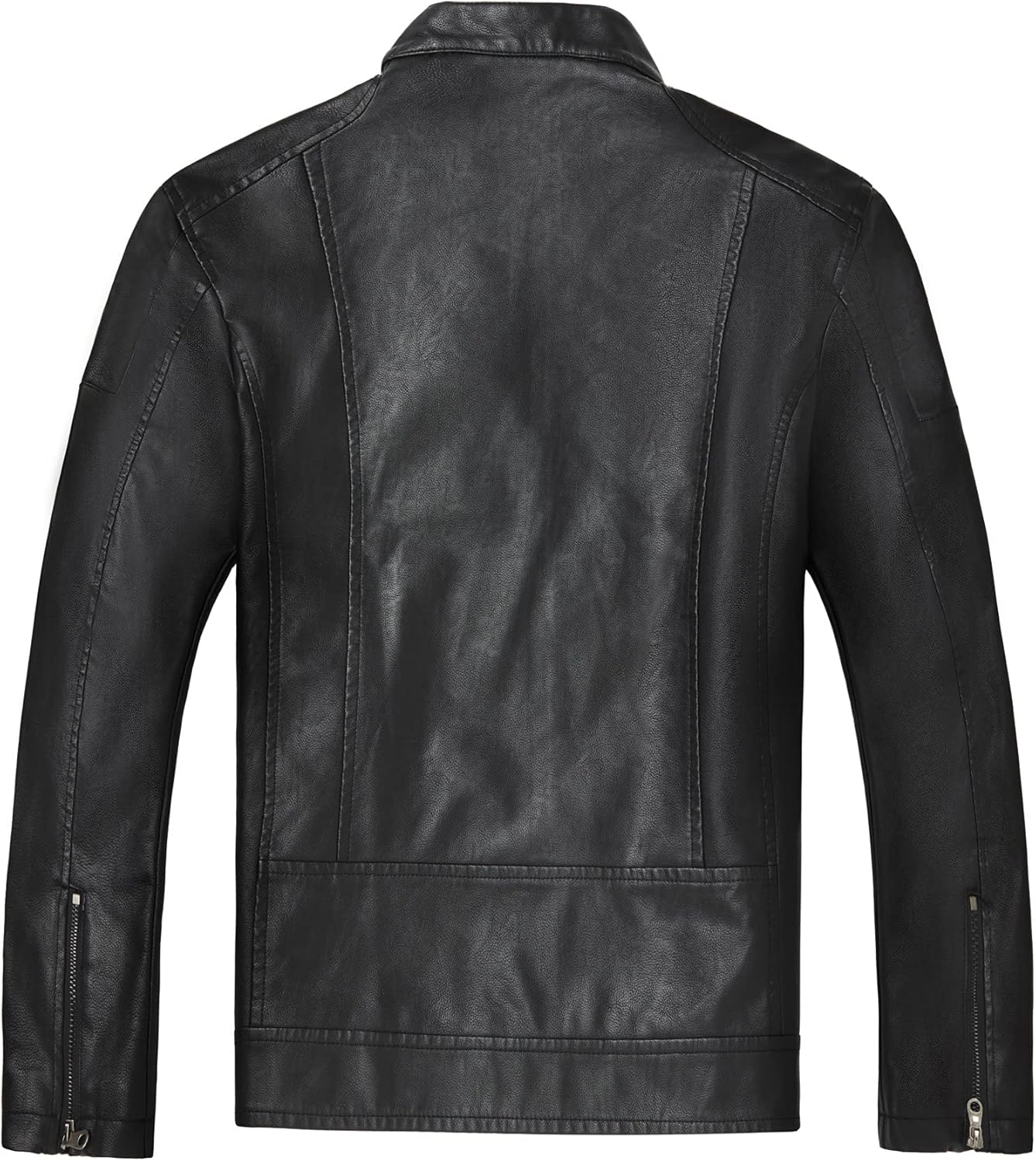 WULFUL Men's Stand Collar Leather Jacket Motorcycle Lightweight Faux Leather Outwear - Image 3
