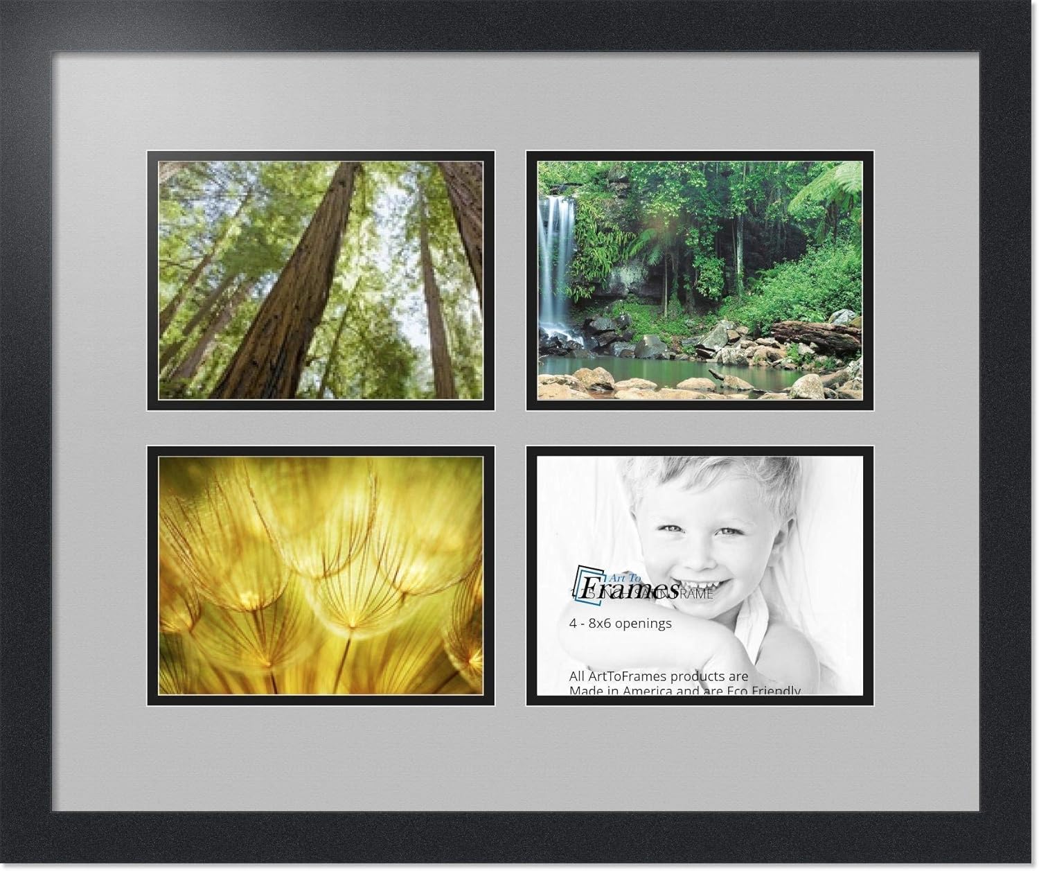 ArtToFrames Collage Photo Frame Double Mat with 4-6x8 Openings with Satin Black Frame and TV Grey mat.