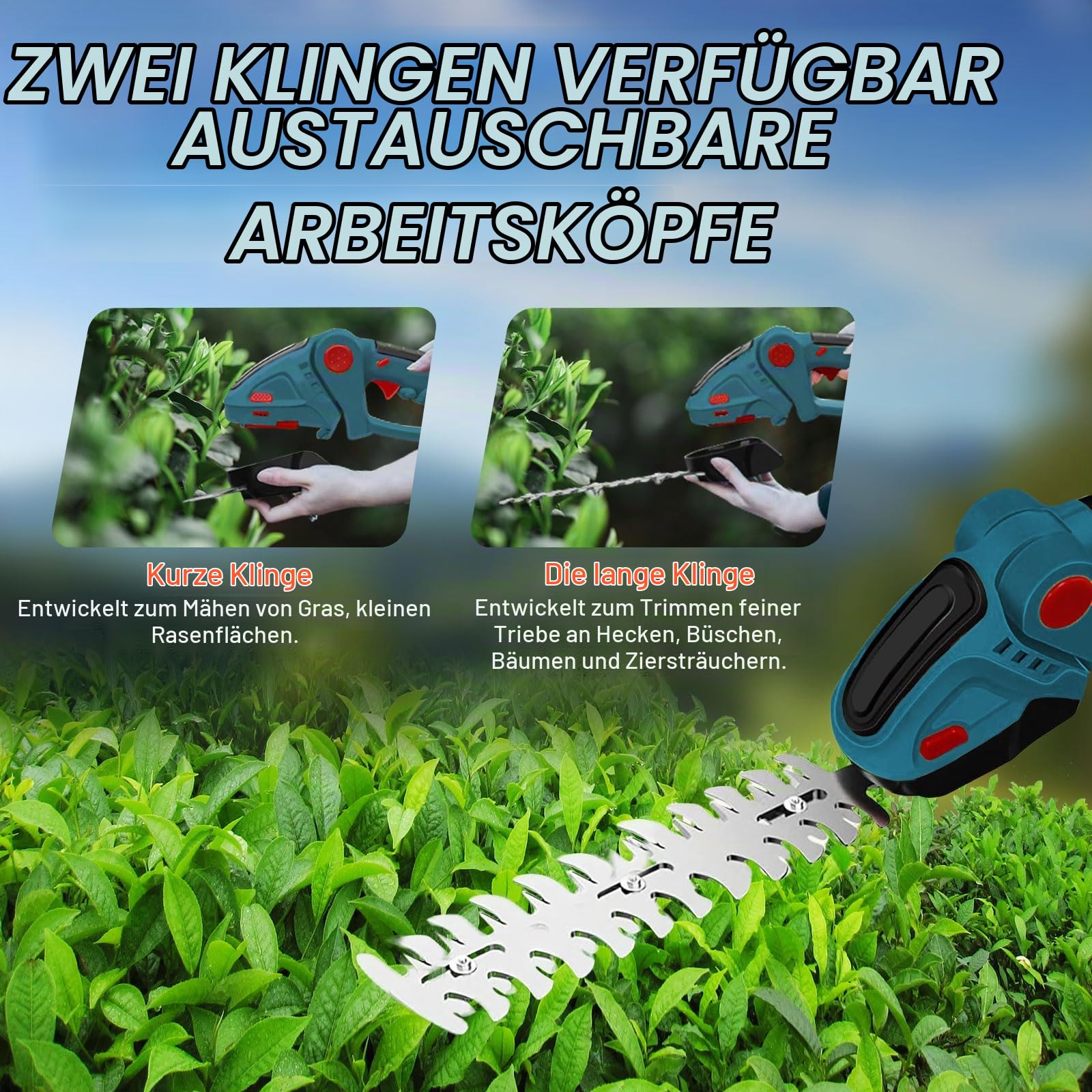 Akku Grasschere Strauchschere Set für Makita mit Lange,Kurze Klingen | 2 in 1 Grasschere, Heckenschere 2500U/min Handliche Strauchtrimmer Rasenschere Kabelloser Grasmesser für Büsche,Gras