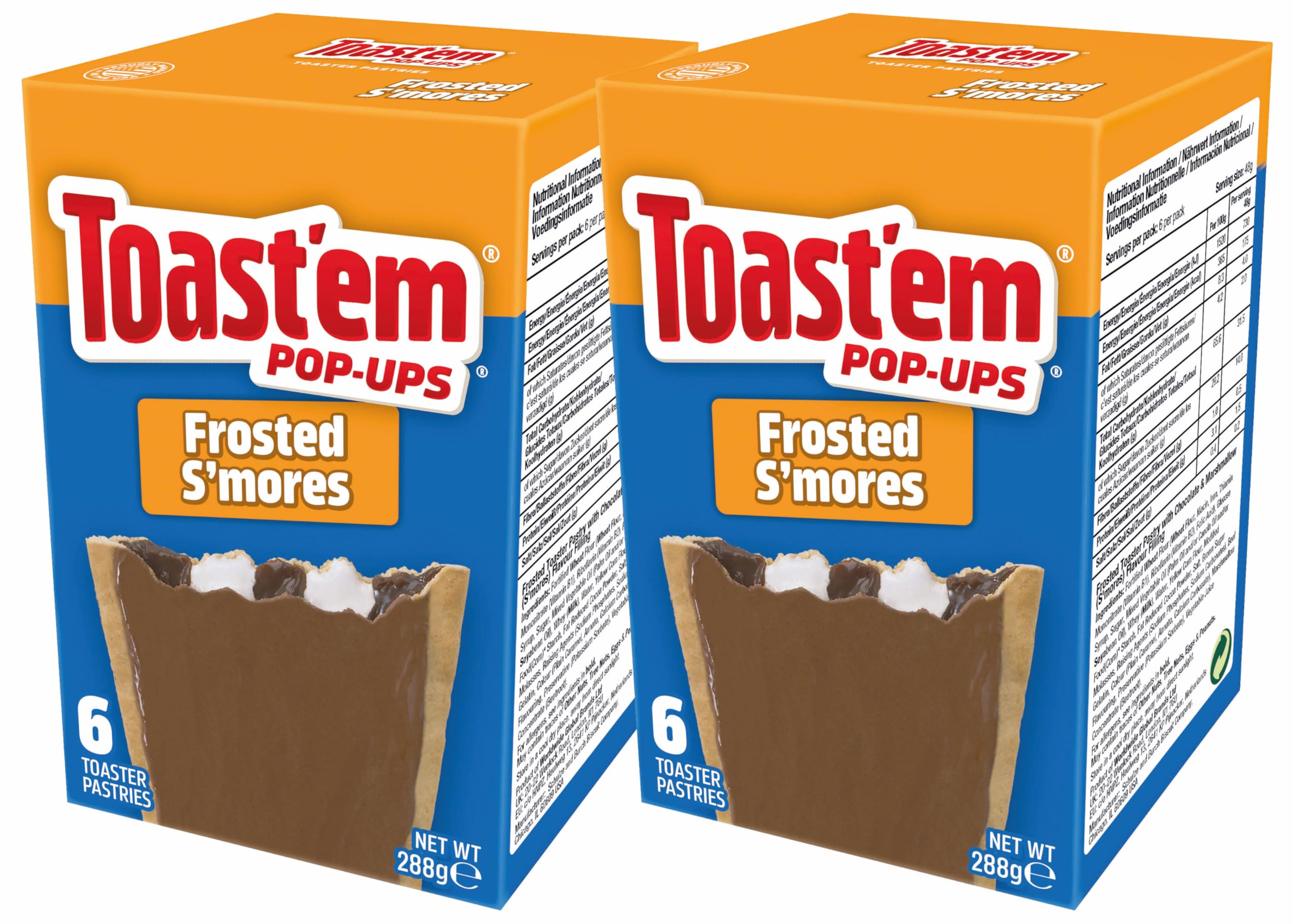 Toast'em Pop-Ups Frosted Smores 288g x 2 Packs | 6 Toaster Pastries per Box | Toaster Pastries | American | Similar to Pop Tarts
