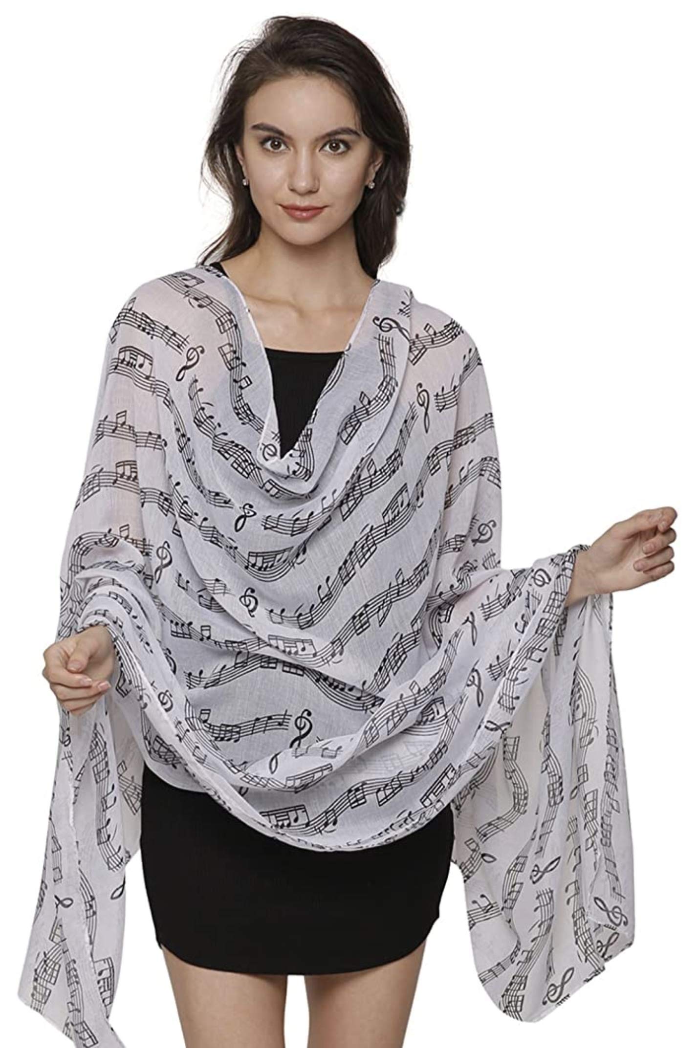Bufanda Con Estampado De Música, Notas Musicales, Estilo Mozart Clásico, Bufanda Quaver De Ganchillo, Bufandas De Moda Para Mujer, Negro