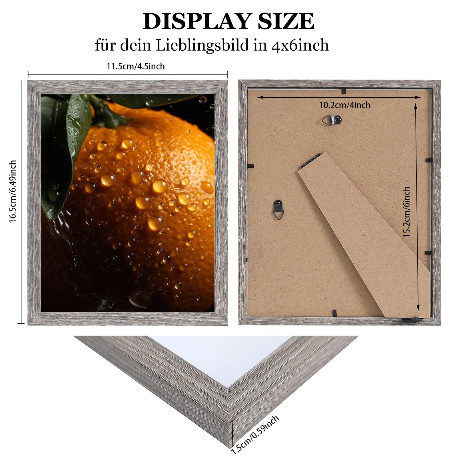 LYYYYX 6x4 in Picture Frame 4 Pack Grey Wooden Photo Frame,With Acrylic Glass,Stand Tabletop Wall Hanging Poster Frame for Display Landscape - Image 2