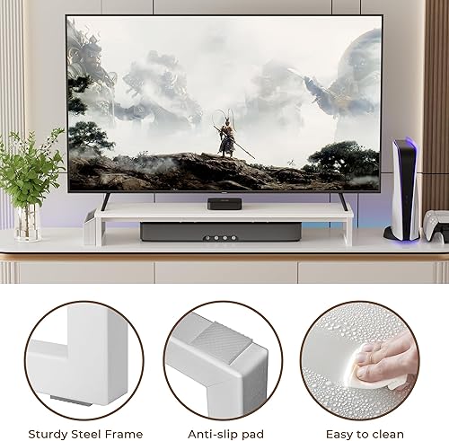 Miniatura 8 de LANDVOI Soporte para monitor doble, soporte de monitor de 41.5 pulgadas de largo para 2 monitores, soporte de monitor de computadora de madera y