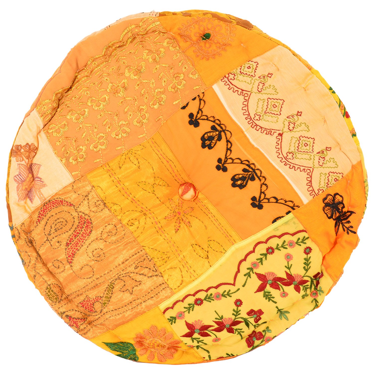 Chic & Comfort My Home MY Lifeâ€¦. Aditi Impex Handicrafts Asorted Embroidery Petch Work Round Yoga Gaddi (40 cm x 40 cm x 10 cm) Yellow