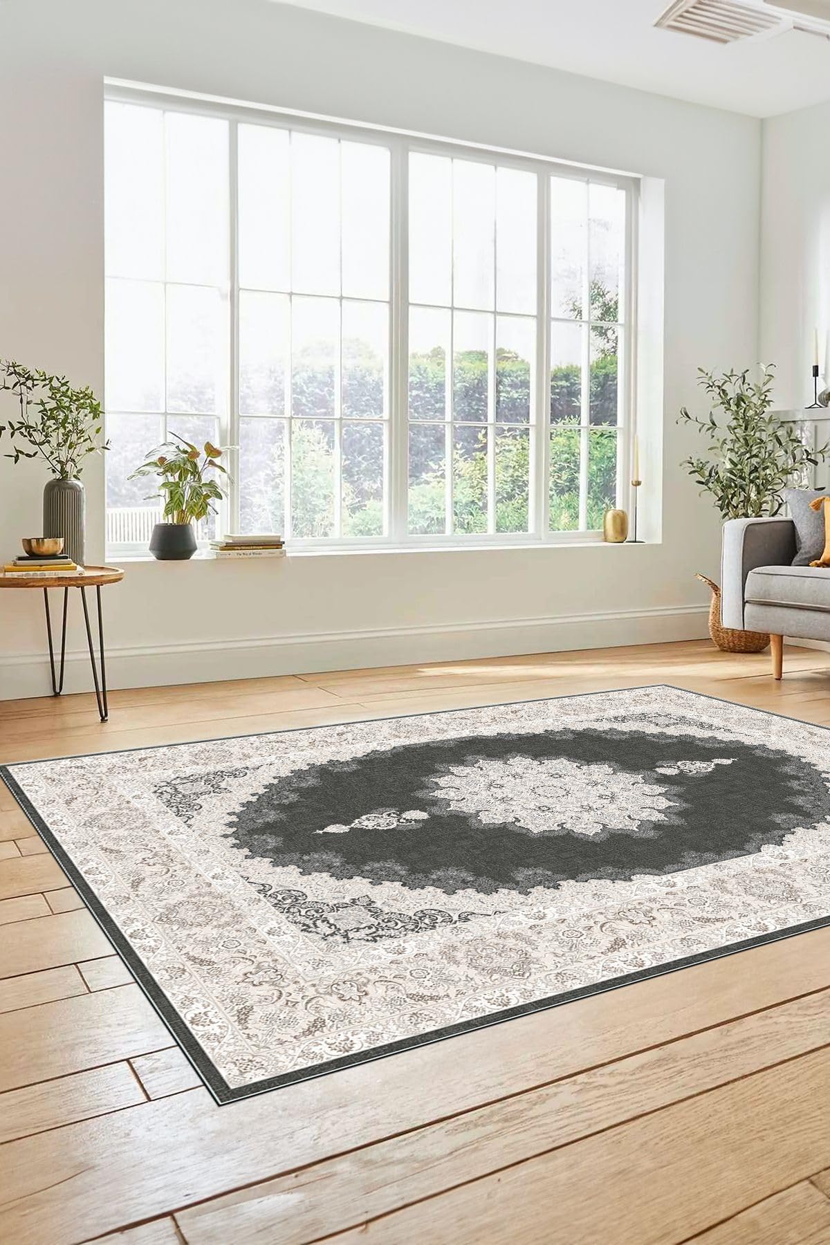 Evdeya Dijital Kaymaz Yıkanabilir Göbekli Klasik Desen Mutfak Salon Halısı KLASİK-03, Vizon, 100 x 300