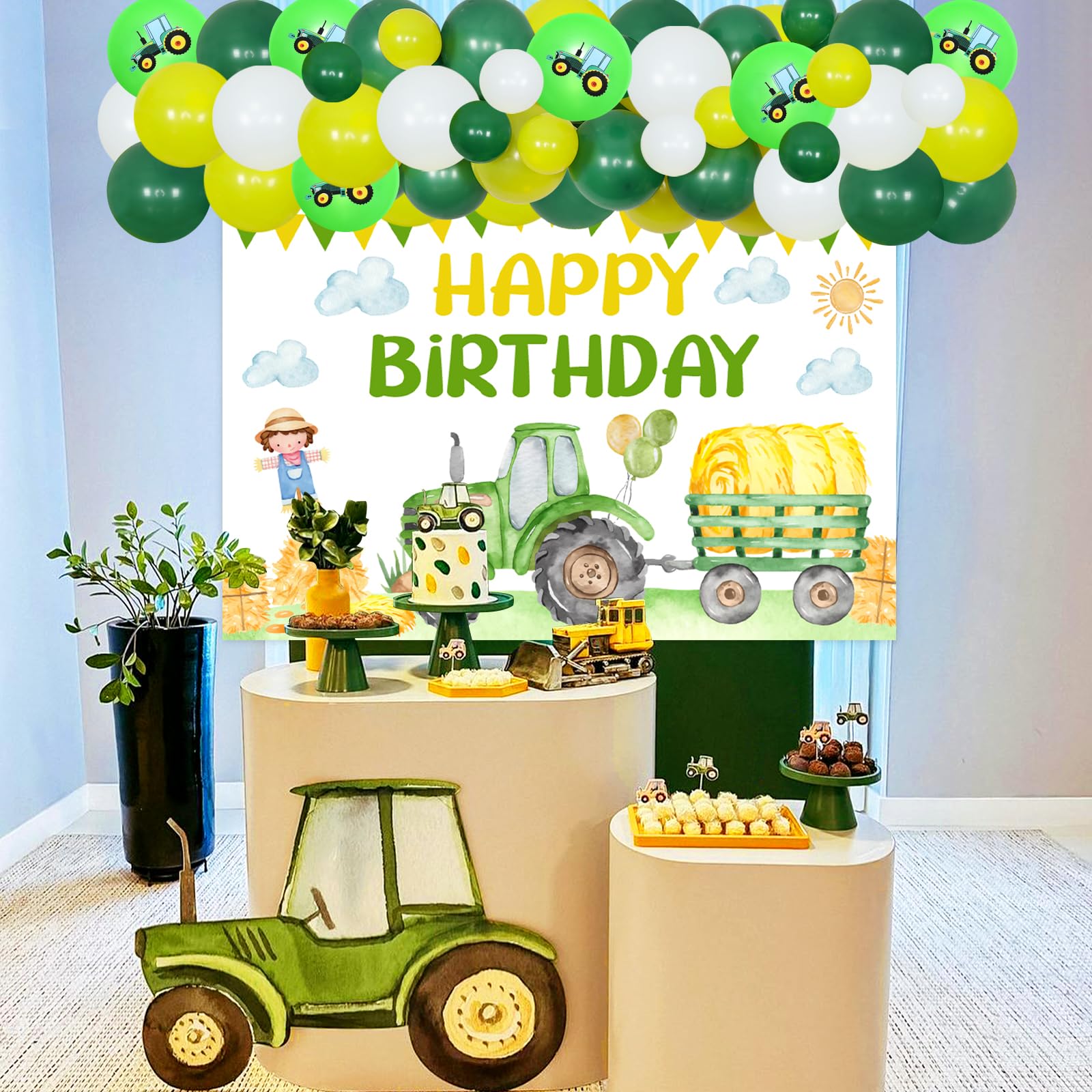 Sfondo Compleanno Tema Trattore - 120x80 Cm - Striscione Con Scritta Auguri Per 1°, 2°, 3°, 6° Anno - Decorazione Festa Per Bambino - 4