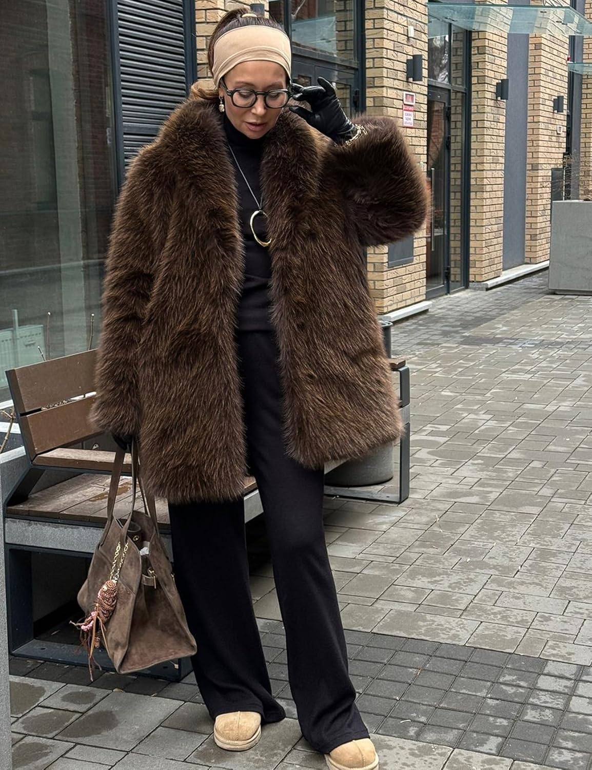 Wyeysyt Womens Faux Fur Coat Long Fluffy Shaggy Jacket Lapel Winter Furry Coats Fuzzy Outerwear - Image 6