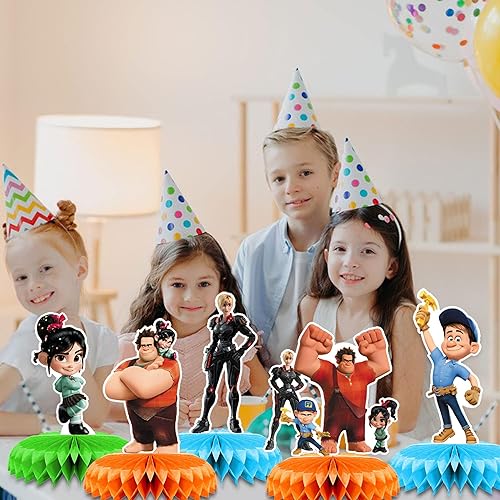 Miniatura 5 de Wreck it Ralph - Decoraciones de fiesta, 7 piezas de centros de mesa con temática de panal de abeja Wreck it Ralph, decoraciones de mesa lateral