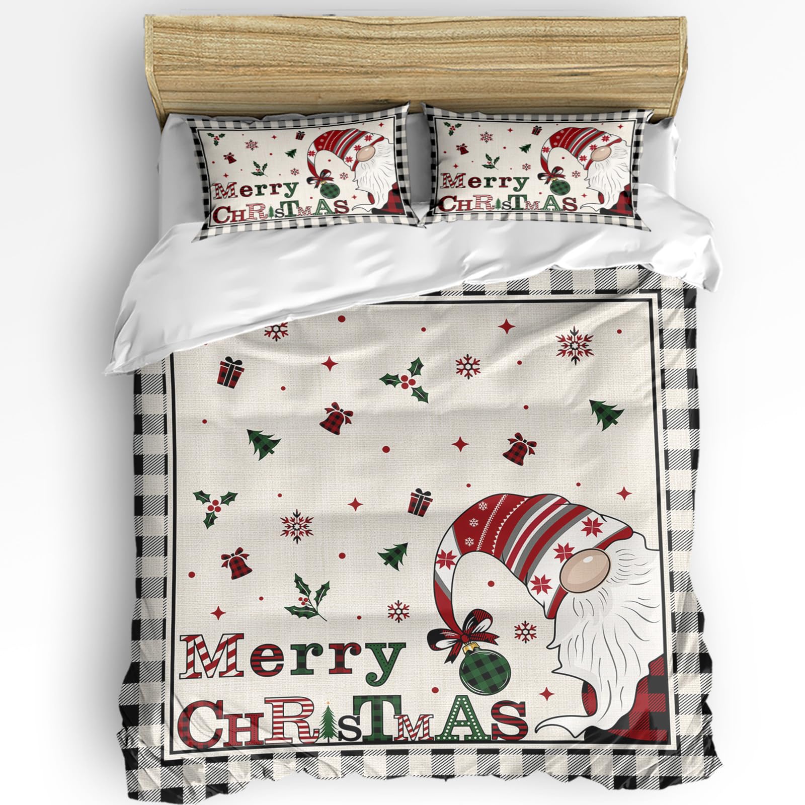Plaid Gnomes Bed Duvet Cover Queen Size Washed Patterned Textured Duvet Cover Sets with Zipper Tiers Microfiber Soft
