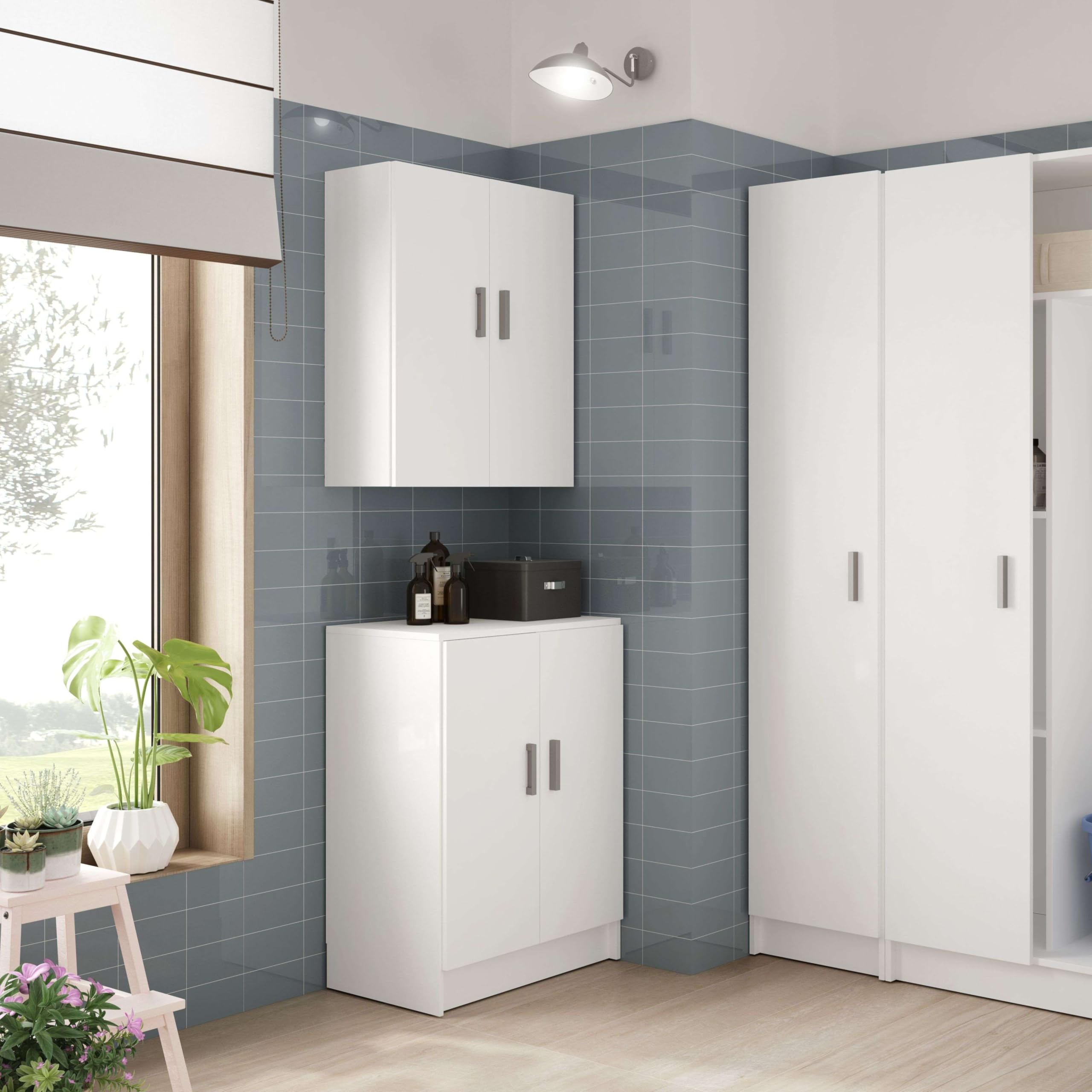 Habitdesign Mobiletto pensile multiuso, rifinito in colore bianco, misure: 59 cm (larghezza) x 60 cm (altezza) x 26,5 cm (profondità)