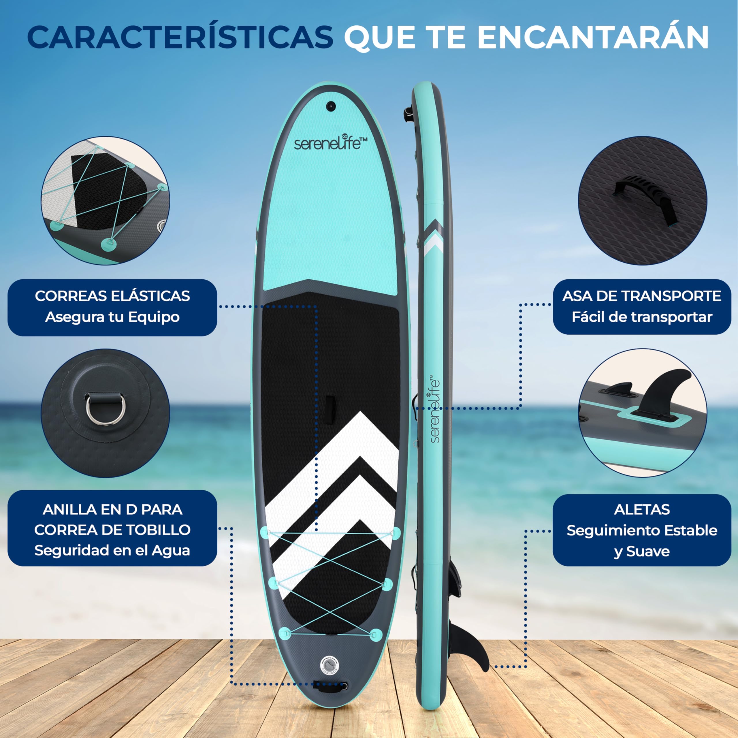 SereneLife Tabla Paddle Surf Hinchable XL