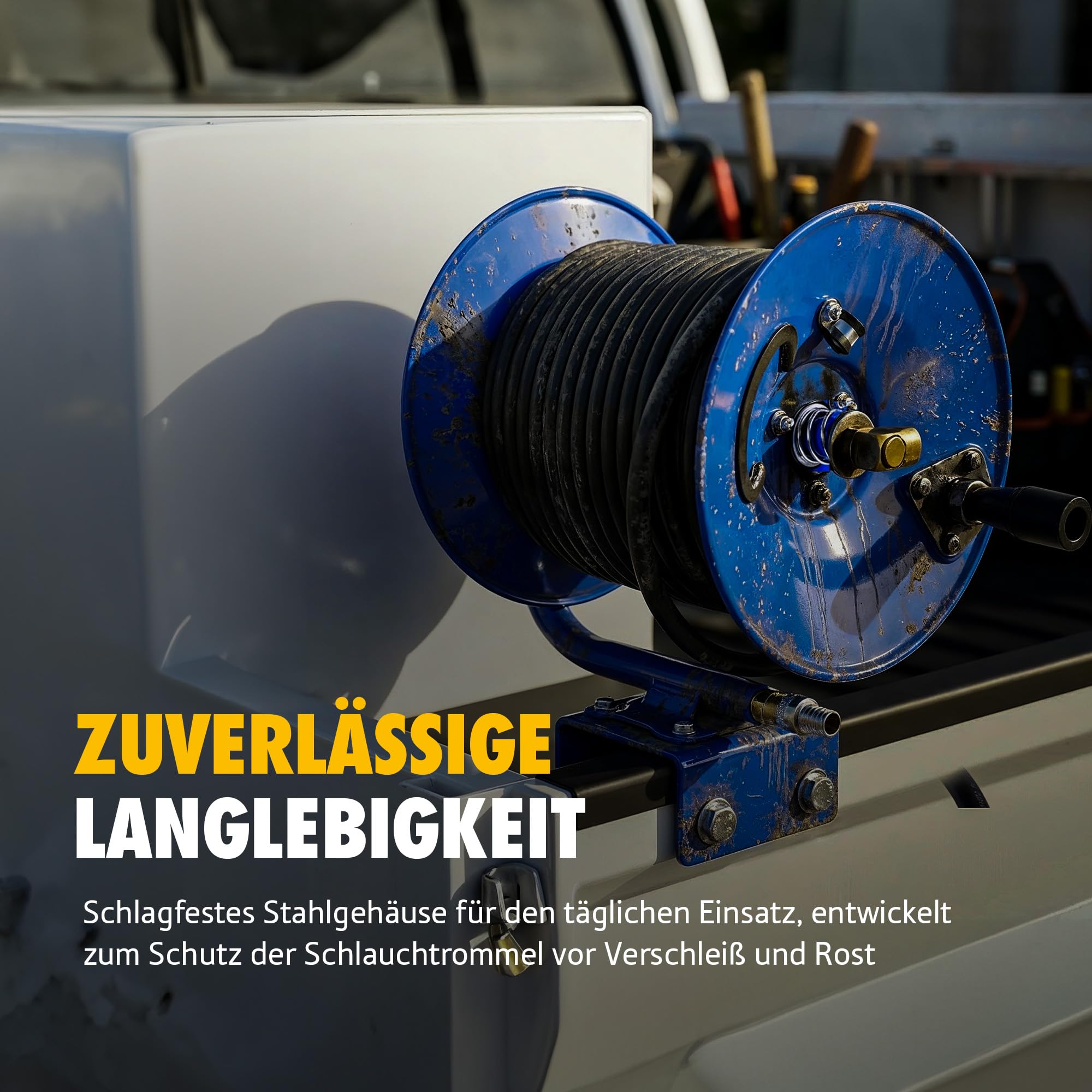 Goodyear Druckluft-Schlauchaufroller mit Handkurbel 30 m x 9,5 mm – Manuelle Schlauchtrommel aus Stahl, max. 20 Bar, Heavy Duty (Schlauch nicht enthalten)