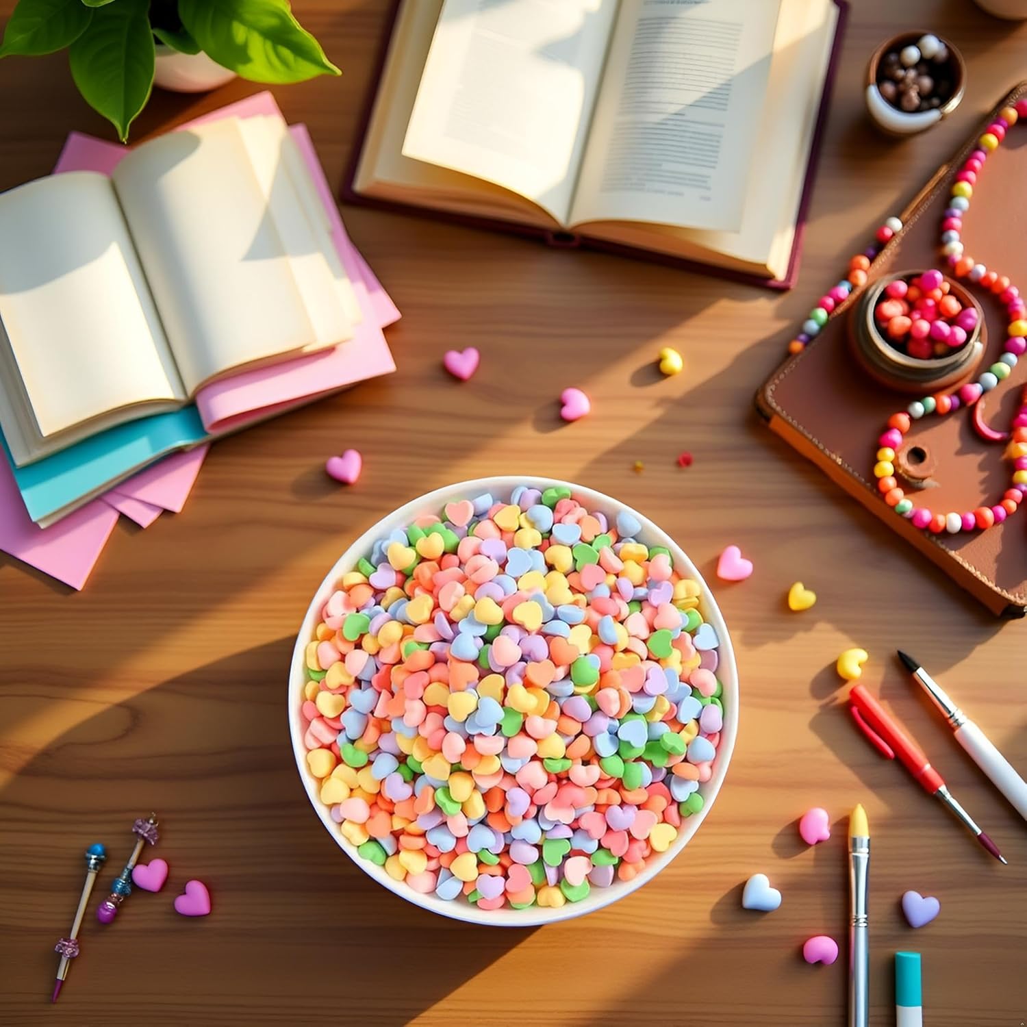 100 Pcs Colorful Heart Resin Charms Flatback Buttons Beads,Beautiful DIY Flat Back Cabochons Scrapbooking Embellishments for Card Making Cell Phone Decoration Beading and Jewelry Making - Image 2