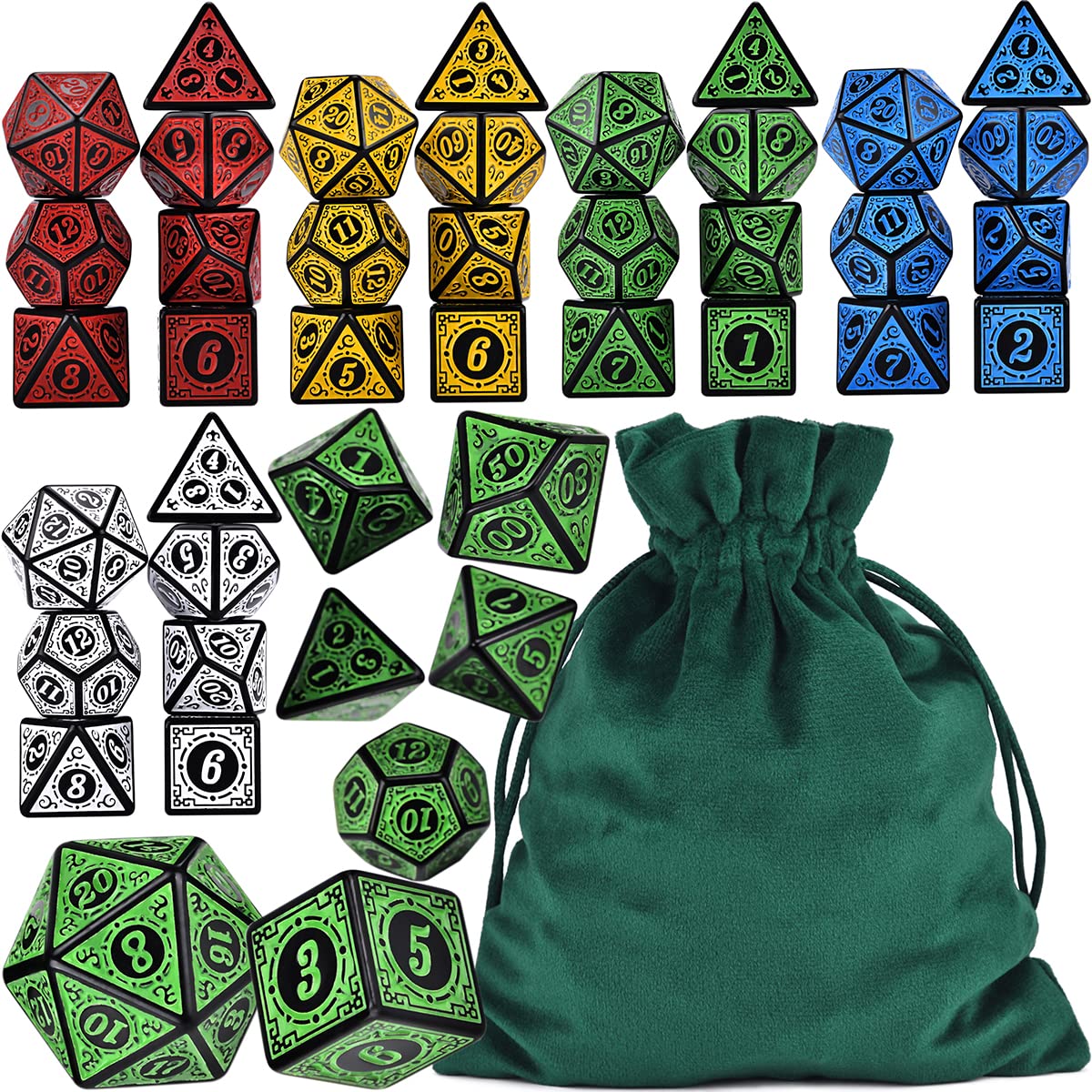 Dados 6 Sets Polyhedral 7-Die Rune Dice D4-D20 con Bolsa for DND RPG Juegos de Aventura de Guerra Dado Gigante (Size : D)