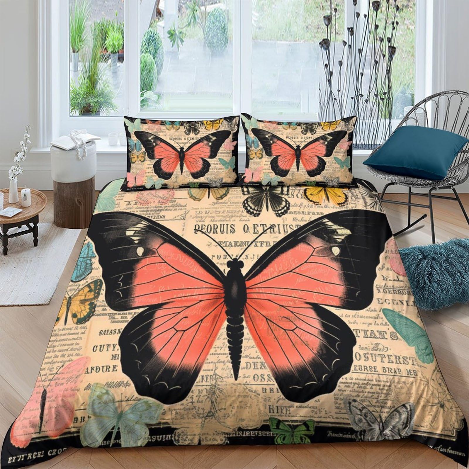 Housse de couette papillon coloré parure microfibre luxe 3 pièces