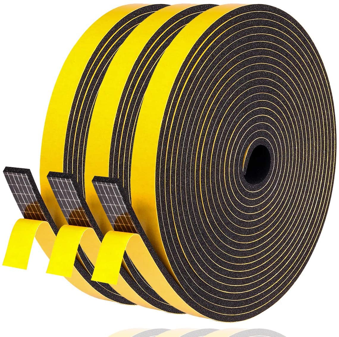 Joint Adhésif Isolation Fenêtre Porte en Mousse Caoutchouc 12mm x 3mm x 15m Noir