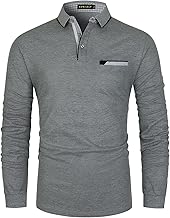 KUNJLELP Polo col Chemise Homme Manches Longues avec Col en Denim avec Poche Slim Coton Polo de Travail Golf Rugby Tee Shirt