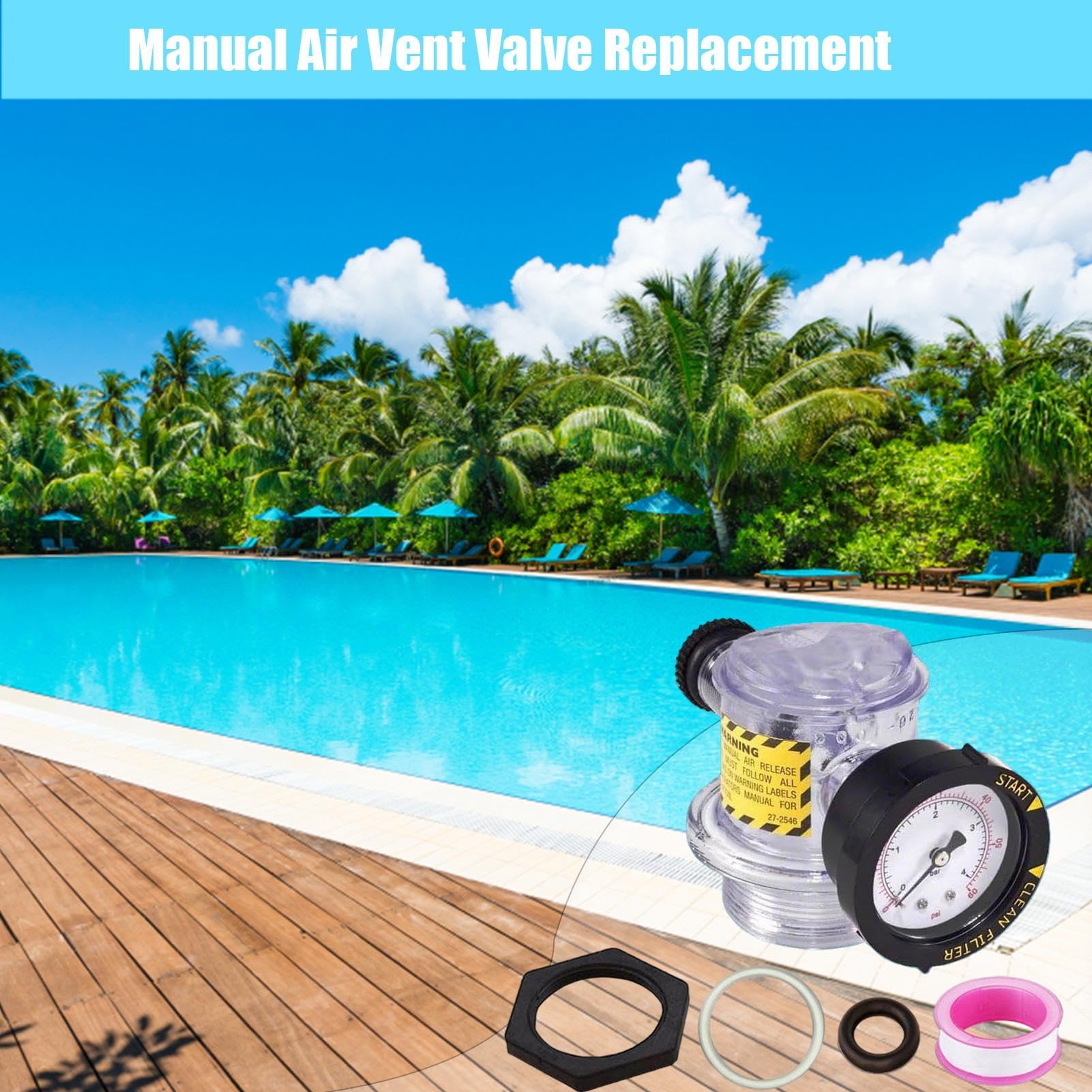 Valvola di rilascio 'aria per filtro piscina, valvola di rilascio | del filtro della piscina,Sostituzione della valvola di ventilazione con manometro | Set valvola di scarico