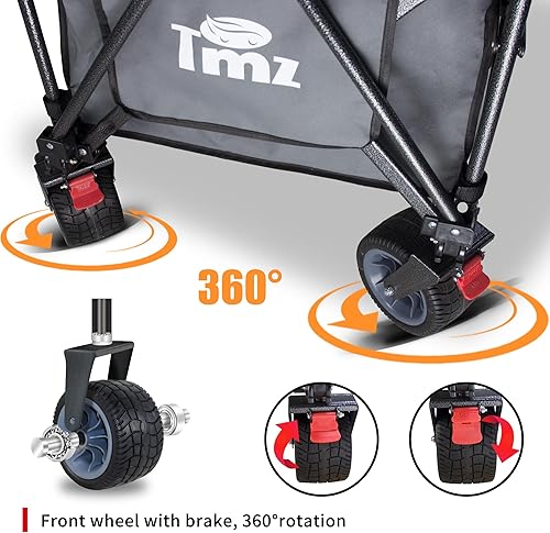 Miniatura 4 de TMZ Carro plegable de 445L extra grande para exteriores, carritos de servicio pesado plegables con ruedas grandes todo terreno, toldo y frenos,
