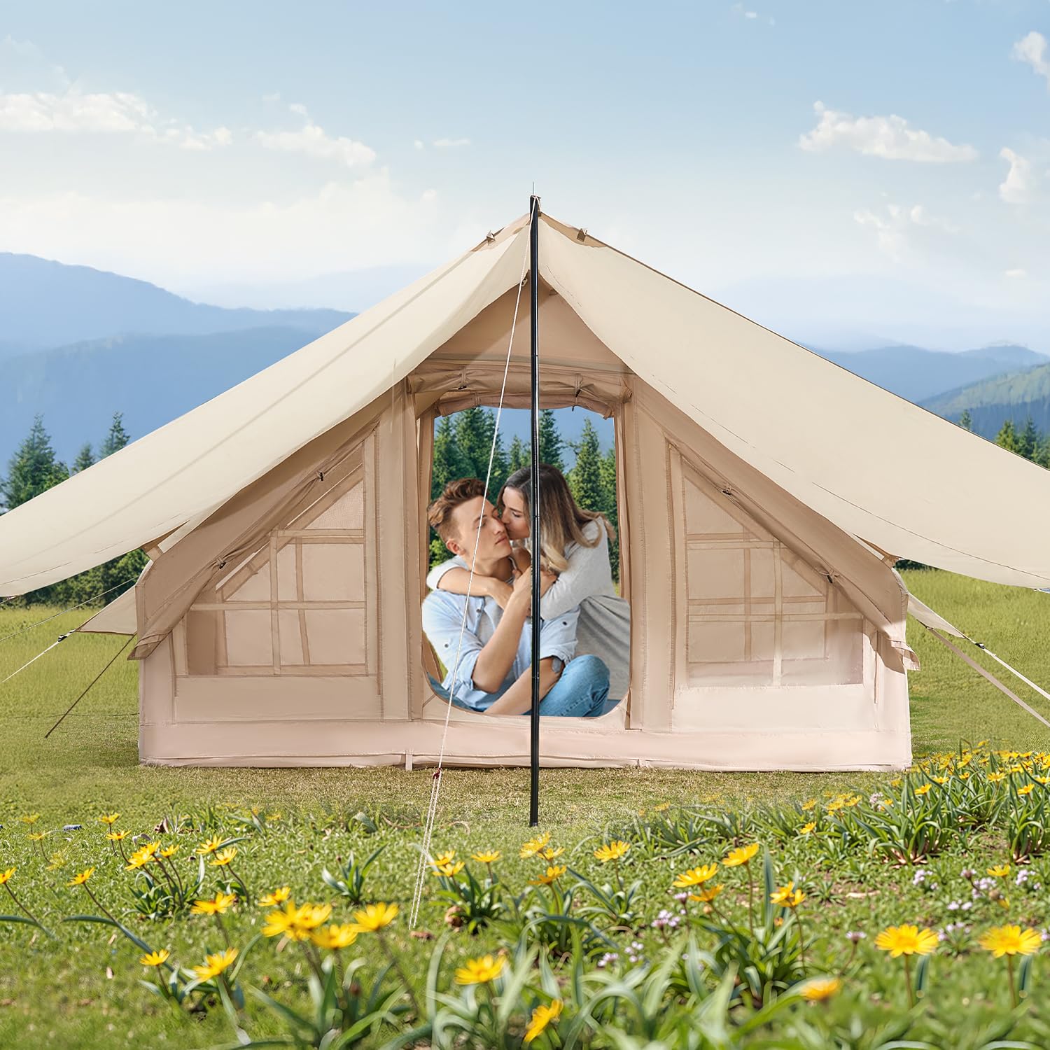 VEVOR Tentes gonflables pour camping, installation facile, tente de camping gonflable avec pompe à main, tente de glamping 4 saisons Oxford 300D avec cric de poêle, sac de rangement inclus pour une