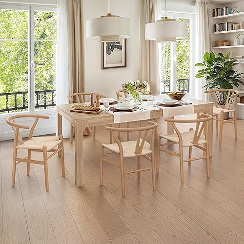 Miniatura 6 de LUE BONA Wishbone - Juego de 2 sillas de comedor de madera maciza, sillas de comedor con respaldo en forma de Y modernas de mediados de siglo,
