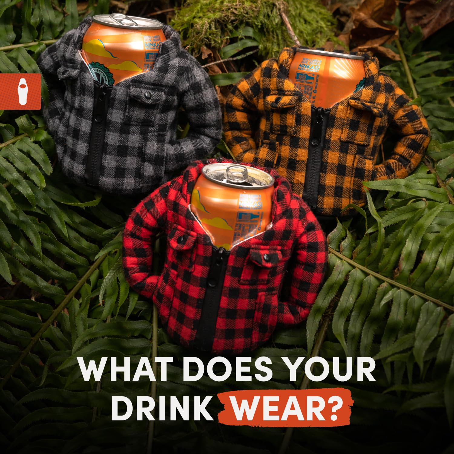 Puffin The Lumberjack Isolierter Dosenkühler aus Flanell, 300 & 473 ml, Puffin Red | Flanellhülle mit Reißverschluss für 340 ml und 473 ml hohe Dosen plus Flaschen. Rutschfester Boden hält Bier und Soda kalt