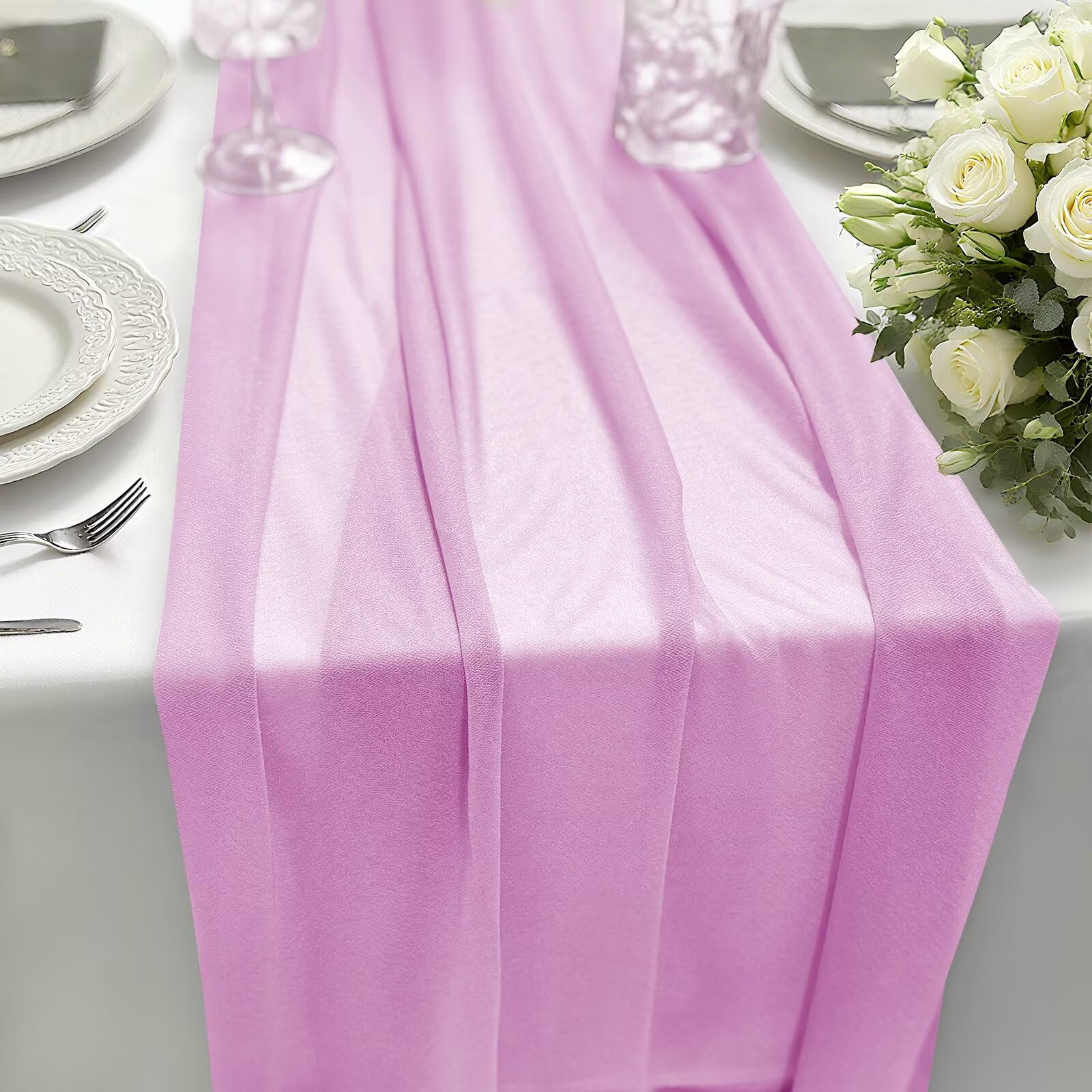 Chiffon Tischläufer Helles Lila 70x300cm 6 Stück, Table Runner Stoff Tischdeko, dekoratives Tischband Hochzeit für Hochzeitsdeko, Tischdeko Geburtstag, Babyparty, Küche Tisch Dekoration Drinnen Urlaub