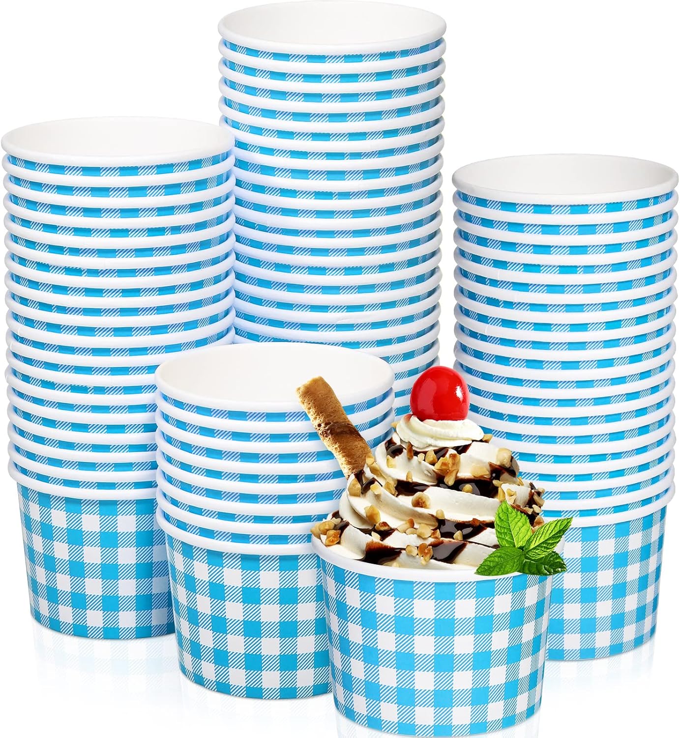Sieral 9 Oz Ice Cream Cups Paper Bowls Disposable Gingham