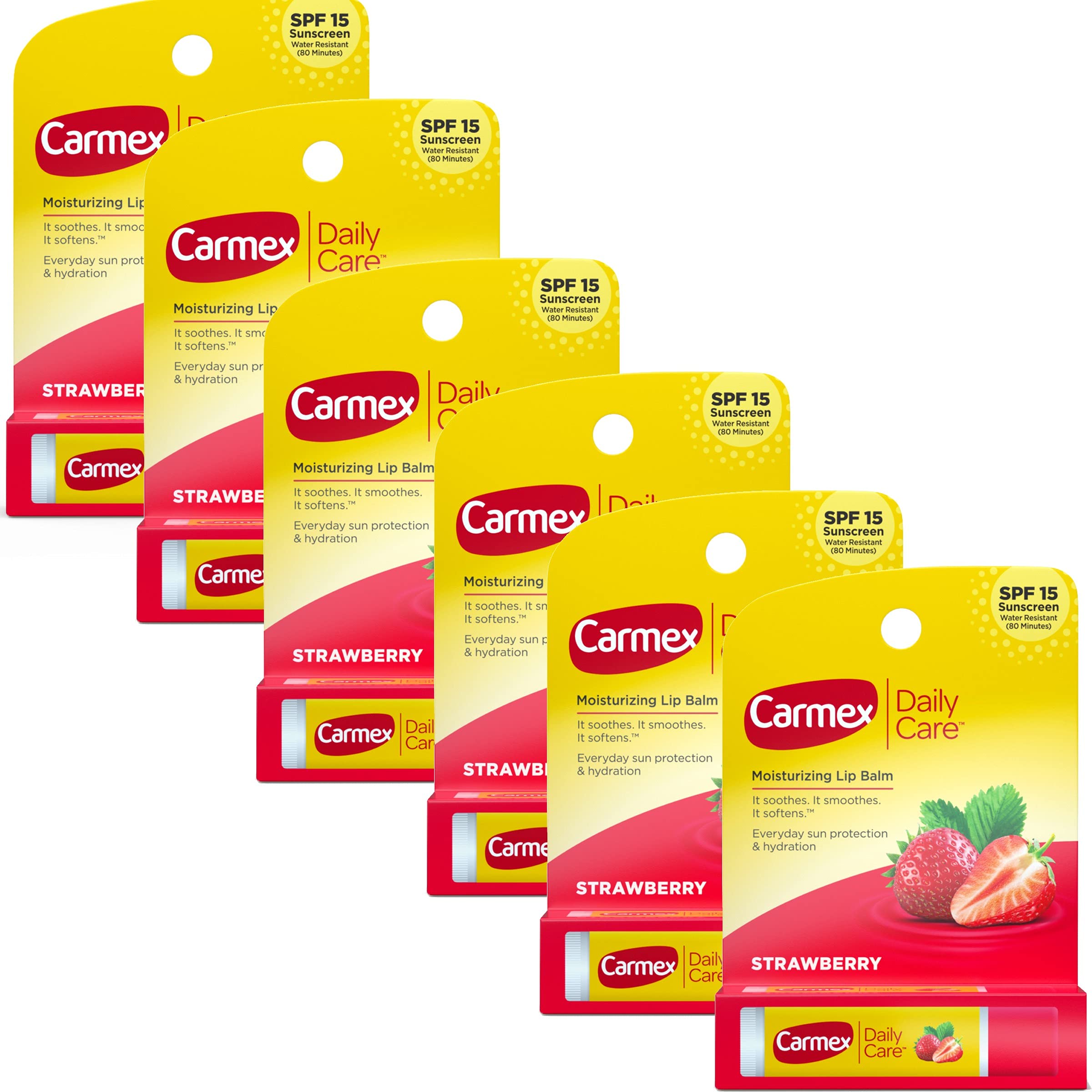 Carmex Click-Stick Moisturizing Lip Balm (SPF 15, Strawberry, 0.15oz, Pack of 6)