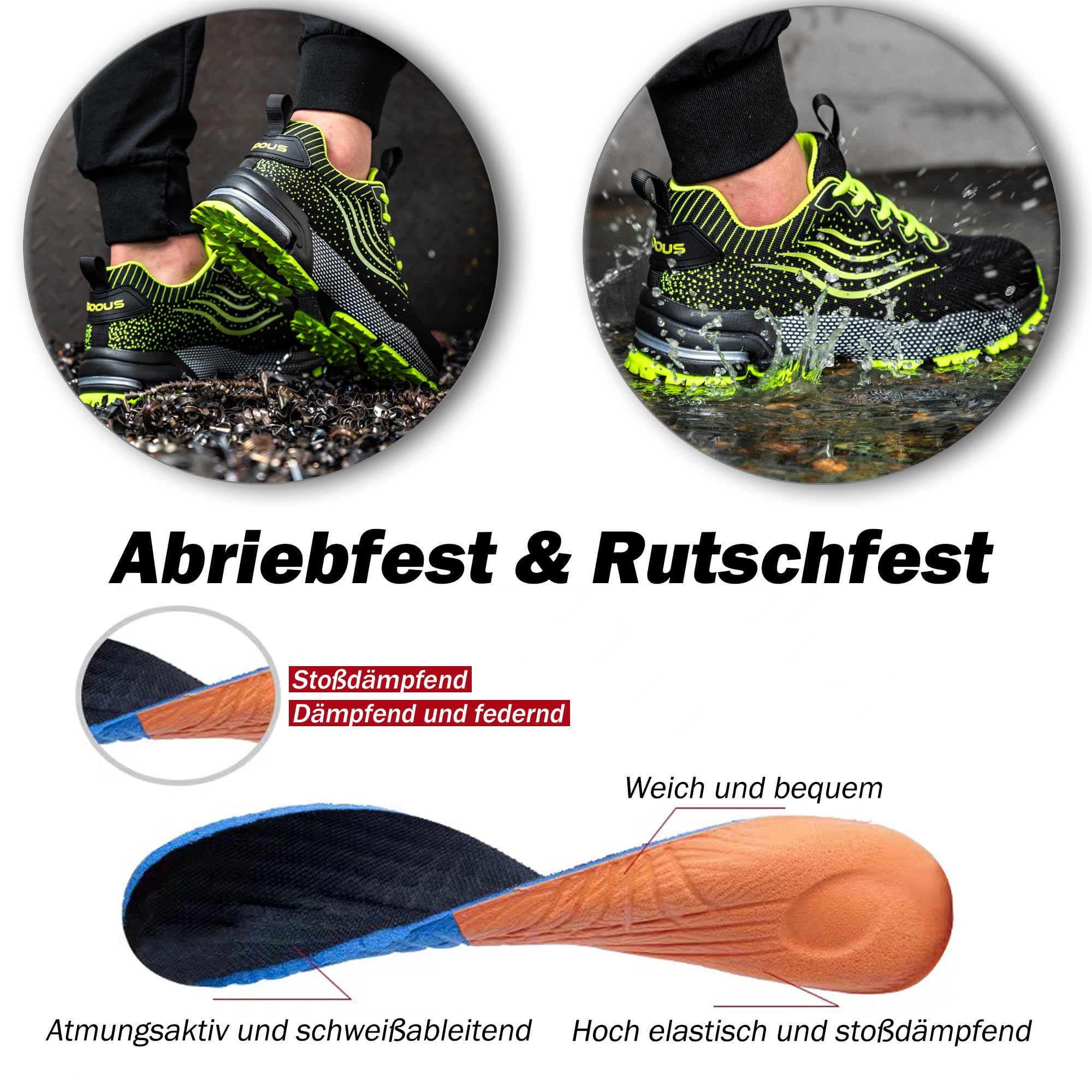 ISOOUS Sicherheitsschuhe Herren Damen Arbeitsschuhe Leicht Atmungsaktiv rutschfest Stahlkappe Schutzschuhe