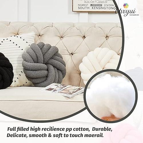 Miniatura 3 de Uvvyui Almohadas de nudo, cojines decorativos de 14 pulgadas, cojín redondo suave hecho a mano, cojín de felpa para decoración del hogar para cama,