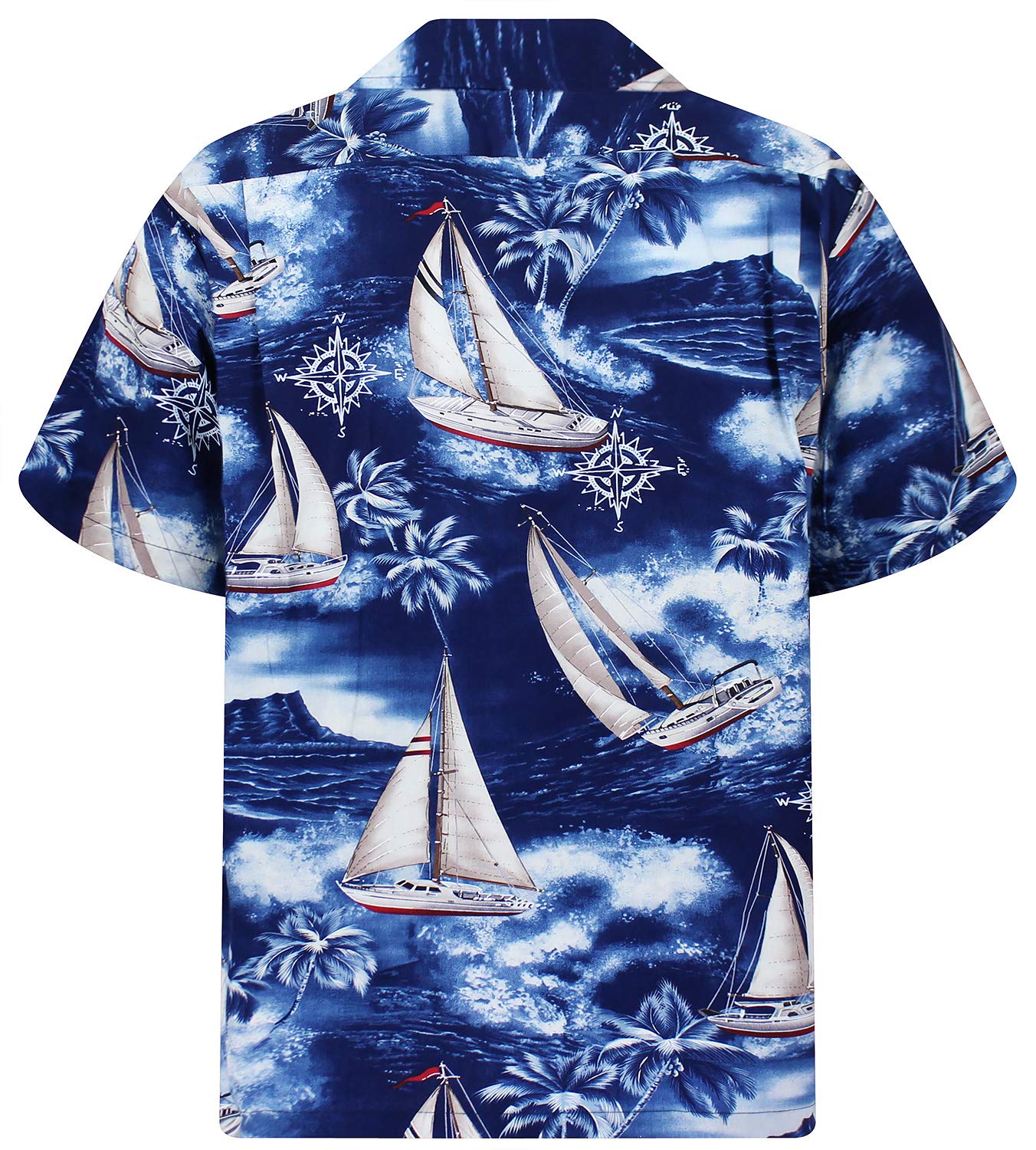 Pacific Legend | Camicia hawaiana originale | da uomo | S - 4XL | manica corta | tasca frontale | stampa hawaiana | Yachts Palms Sea | Blu