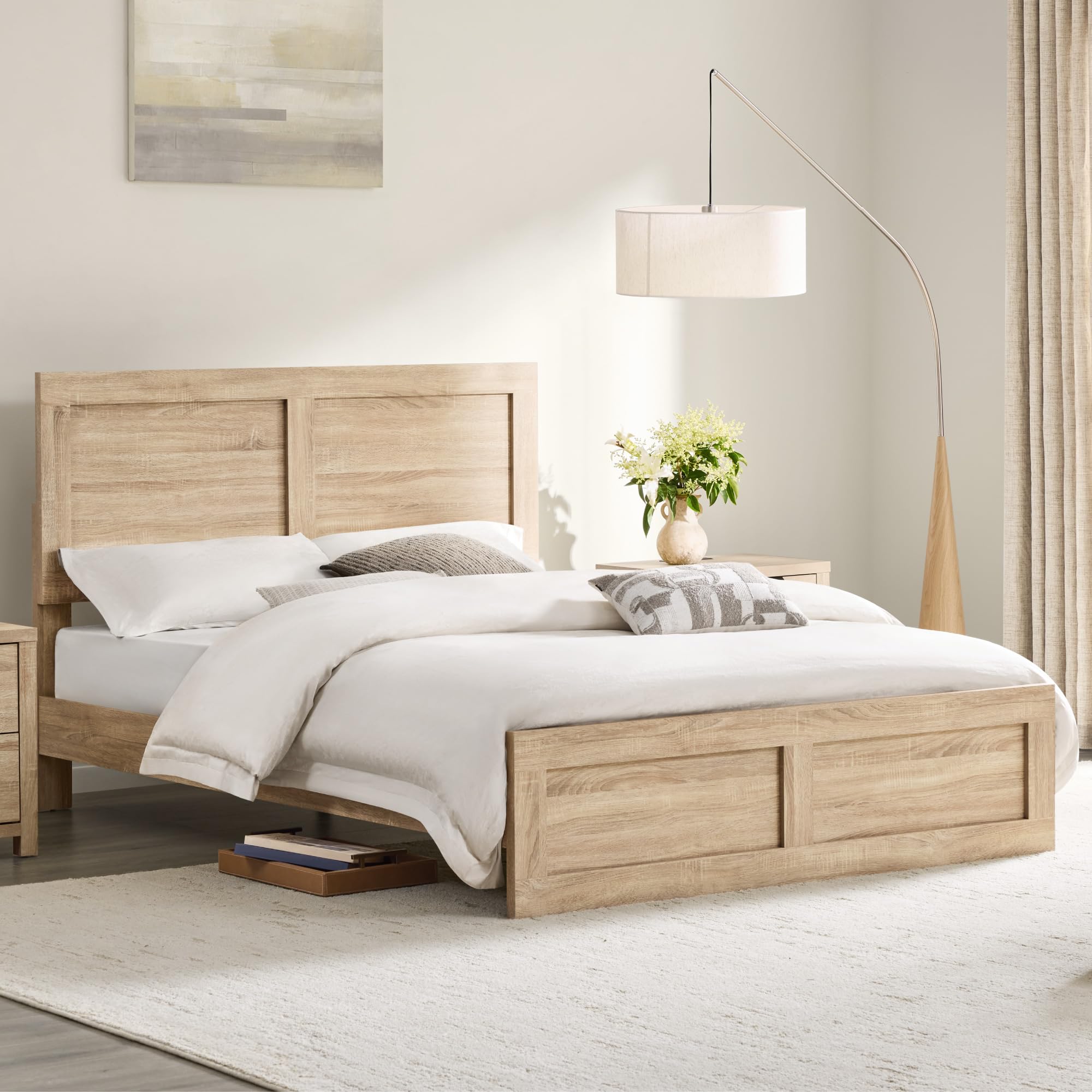 Photo 1 of KISLOT 3 Pieces Bedroom Set, Queen Size Wood Platform Bed Frame and 2 Nightstands, Storage Nightstand with Type-C Charging Port, Farmhouse Bedroom Furniture Set