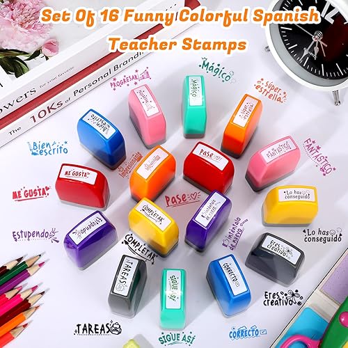 Miniatura 9 de 16 sellos de español para profesores, autoentintados para profesores, regalos para profesores, sellos de calificación de motivación para escuela,