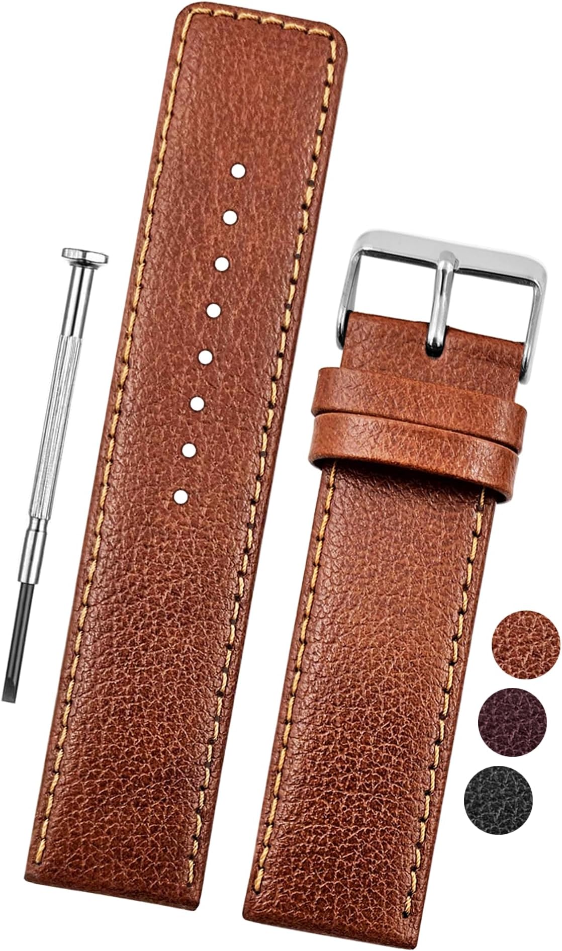 ATOR'' Leather Watch Strap, Pebble Design Pattern, Thin Leather Watch Belt // For 18mm, 20mm, 22mm, 24mm, or 26mm Watch Band (Choose Your Size & Color)