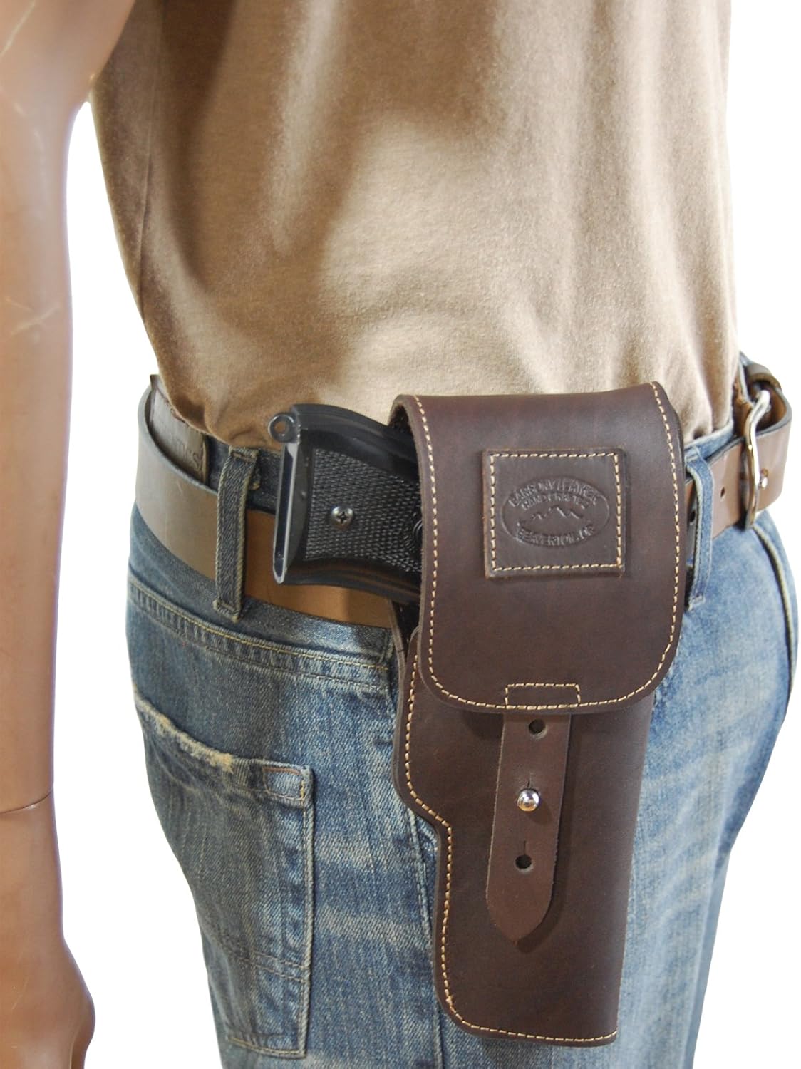 Barsony New Brown Leather Flap OWB Holster for Full Size 9mm 40 45 Pistols