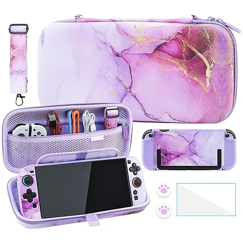 FANPL Lindo paquete de funda para accesorios Nintendo Switch 2, funda de transporte de viaje para Switch 2 con piel dura con purpurina, correa