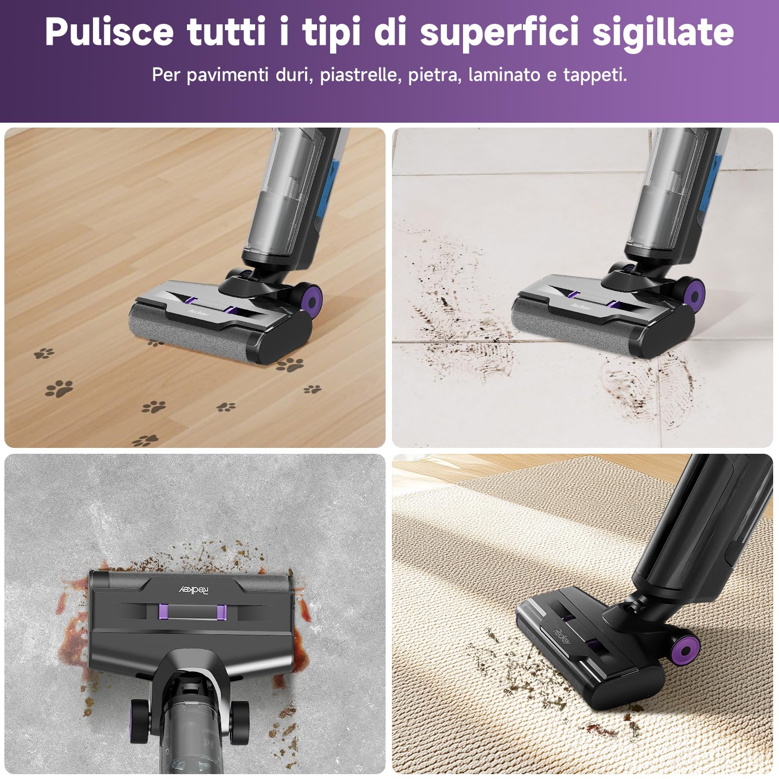 H15 Aspirapolvere Senza Fili Intelligente, 3 in 1 Lavapavimenti, 45Min di Autonomia, 65dB Avanzamento Automatico, Pulizia dei Bordi, Potente Aspirazione per Peli di Animali su Pavimenti Duri
