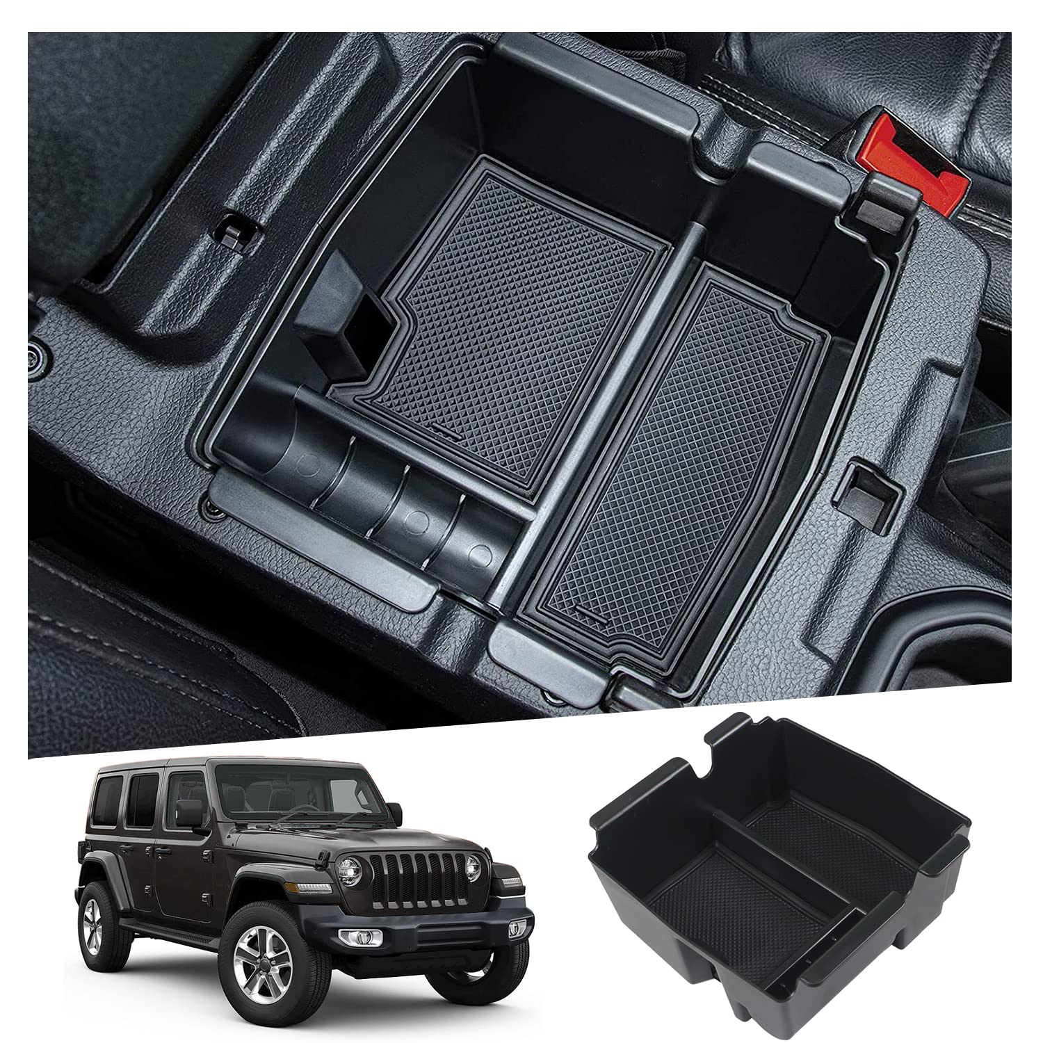 Ruiya Compatible with Jeep Wrangler JL 2018-2025 | Gladiator JT 2020-2025 Centre Console Storage Box, Armrest Organizer Tray Centre Console Organizer Centre Armrest Glove Box Wrangler Accessories