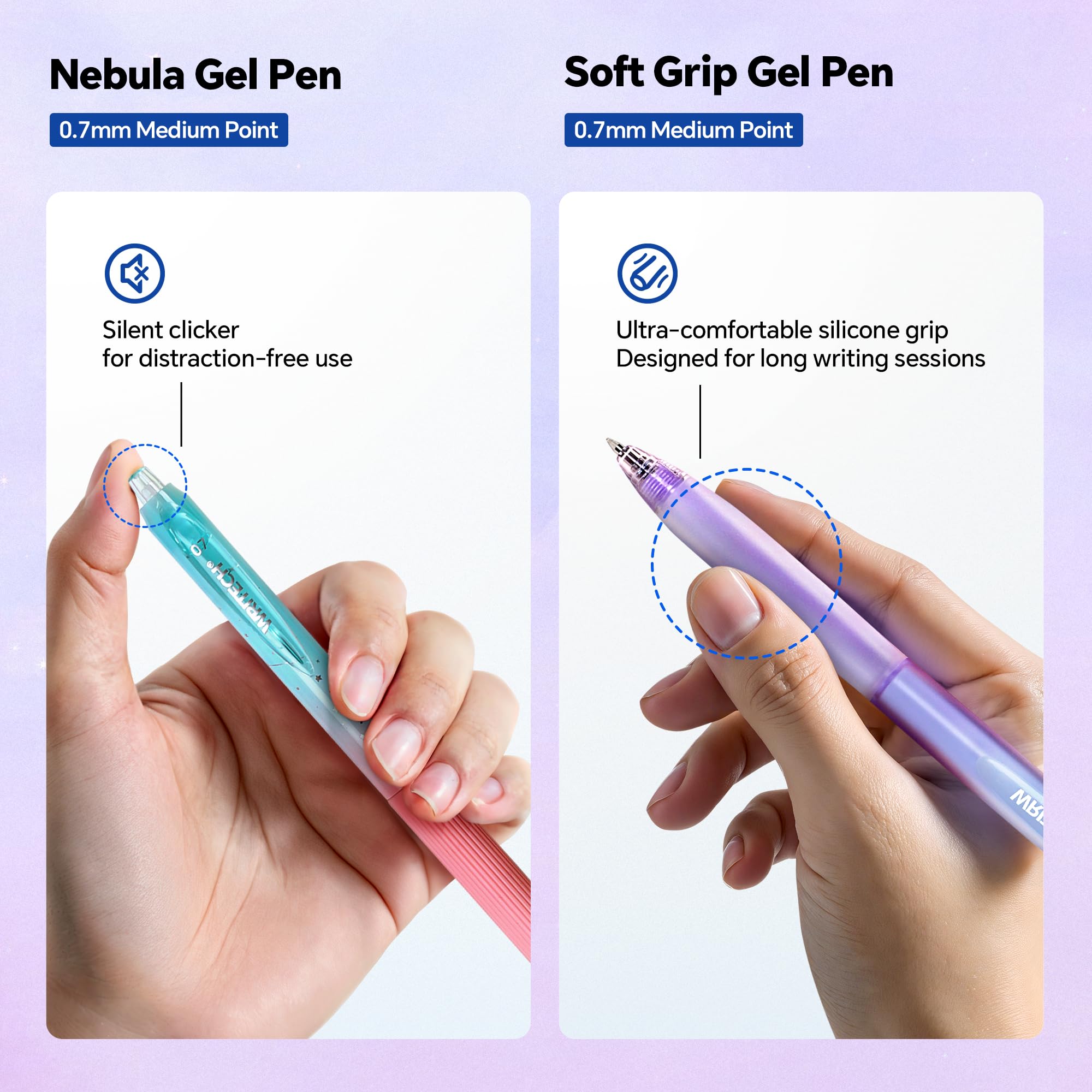 WRITECH Gel Ink Pens Journaling: Aurora Wonderland Pen Set, Gradient Barrels Black Ink Pens Pastel Highlighters Brush Markers, No Bleed Smooth Writing Drawing Gift for Friends 12ct