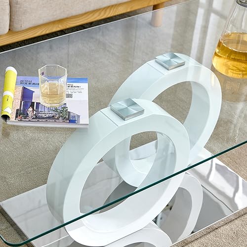 Miniatura 7 de Mesa de centro de cristal para sala de estar, mesa moderna de vidrio templado y patas de MDF, pequeña mesa de centro moderna (blanco, estilo 1)