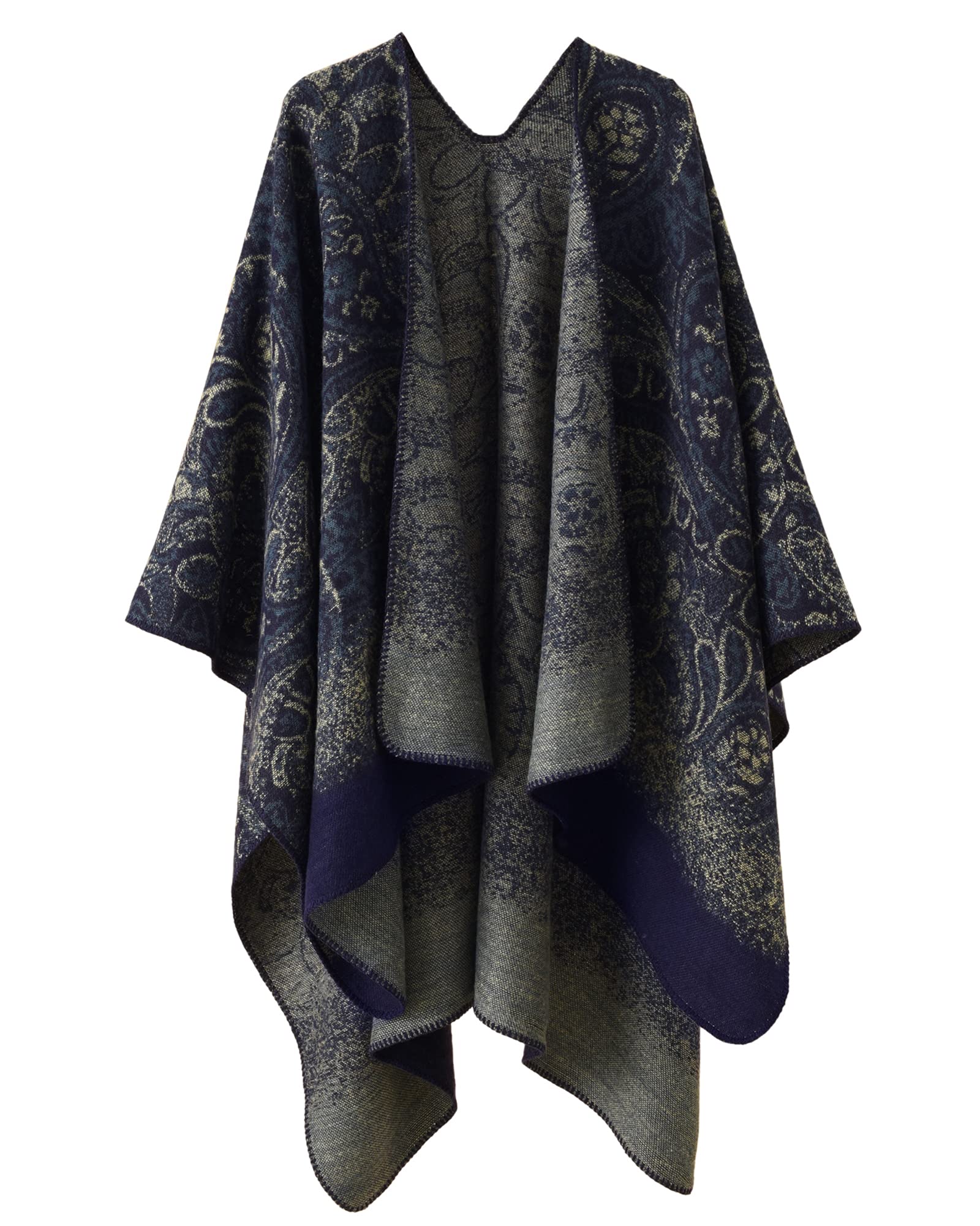 BestsheWomen's Tassel Oversized Cape Poncho Shawel Color Block Open Front Cardigan Sweater