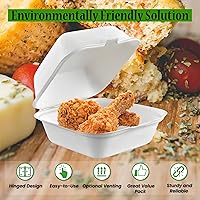 Vista 7 de Recipientes de comida para llevar con un solo compartimento 100% compostable, 6 x 6 pulgadas. 25 envases, bagazo desechable natural, biodegradable