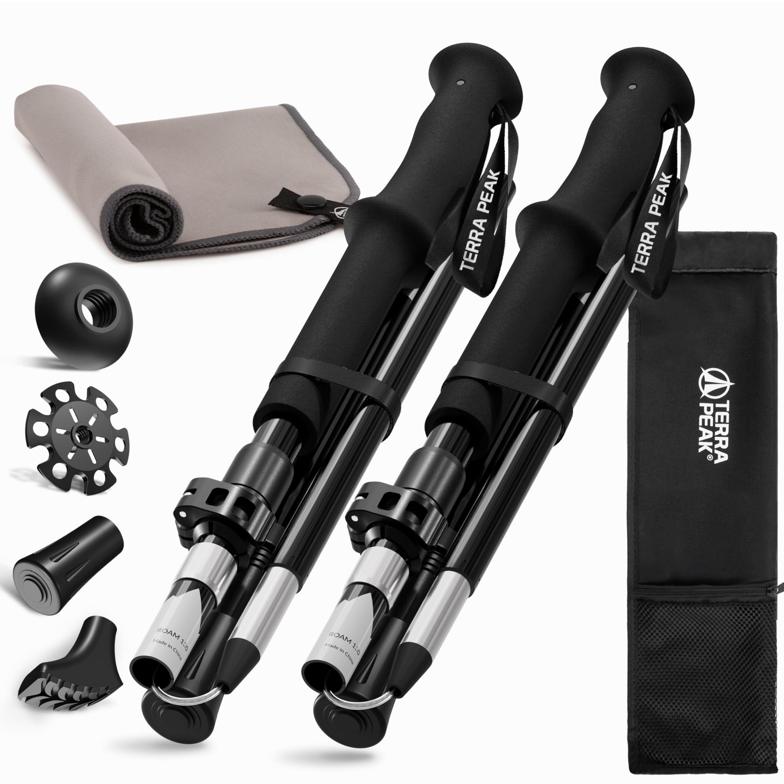 Terra Peak® Bastoncini da trekking pieghevole in alluminio (estensibili, regolabili e ultra-leggeri) - Bastoni trekking (incl. asciugamano) per nordic walking, trail running e escursionismo