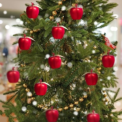 Miniatura 5 de LIOOBO Adornos de manzana para árbol de Navidad paquete de 24 mini adornos colgantes de manzana, decoración de árbol de Navidad, colgantes de
