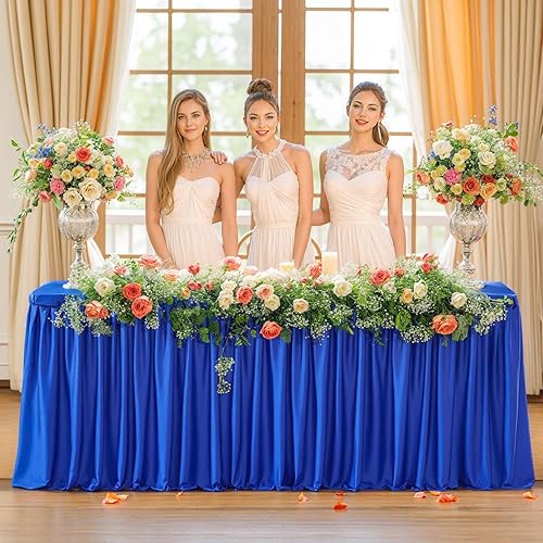 Miniatura 101 de Wish Care Paquete de 2 manteles rectangulares negros para mesas de 6 pies, manteles ajustables de poliéster elásticos 6T para fiestas, bodas, ferias