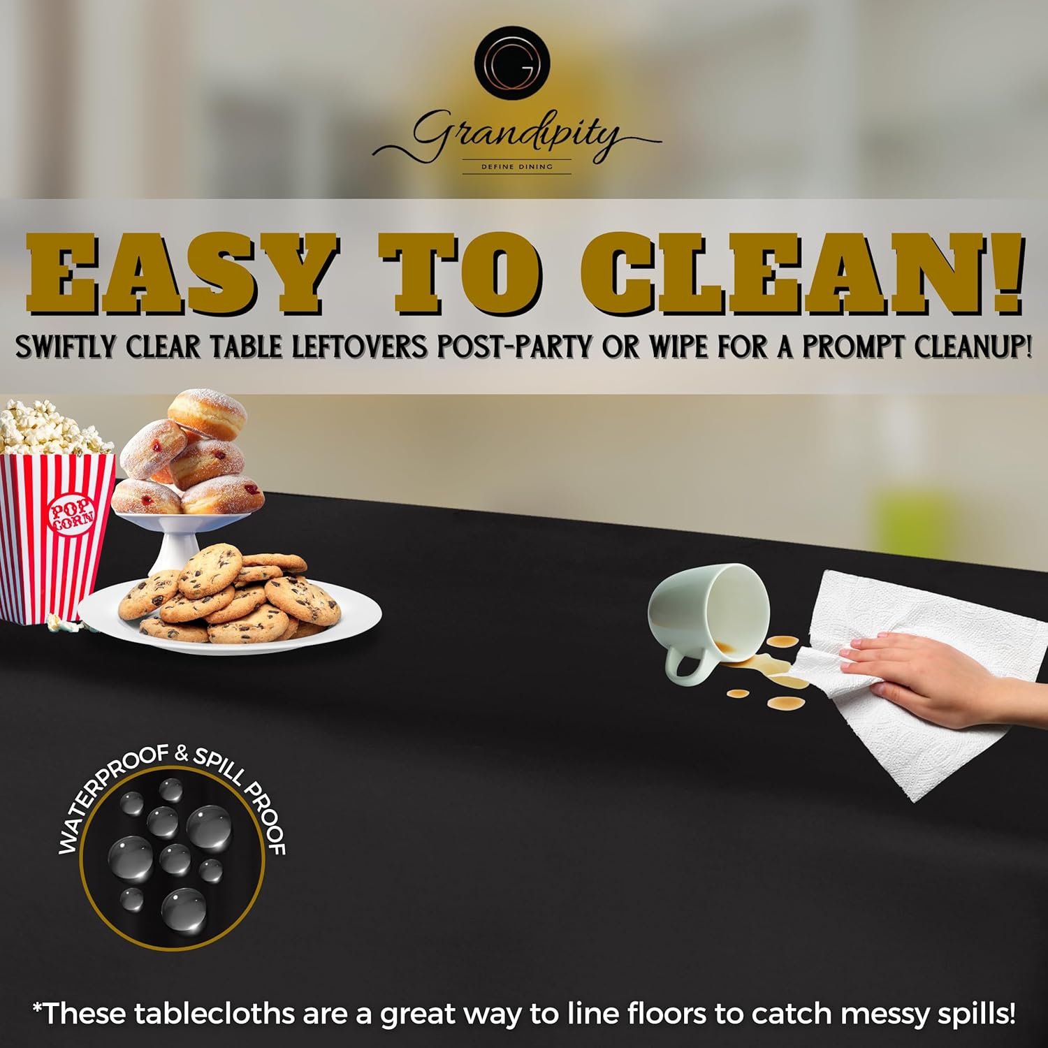 Grandipity Black 6 Pack Premium Disposable Plastic Tablecloth 54 Inch. x 108 Inch. Rectangle Table Cover Black Rectangle