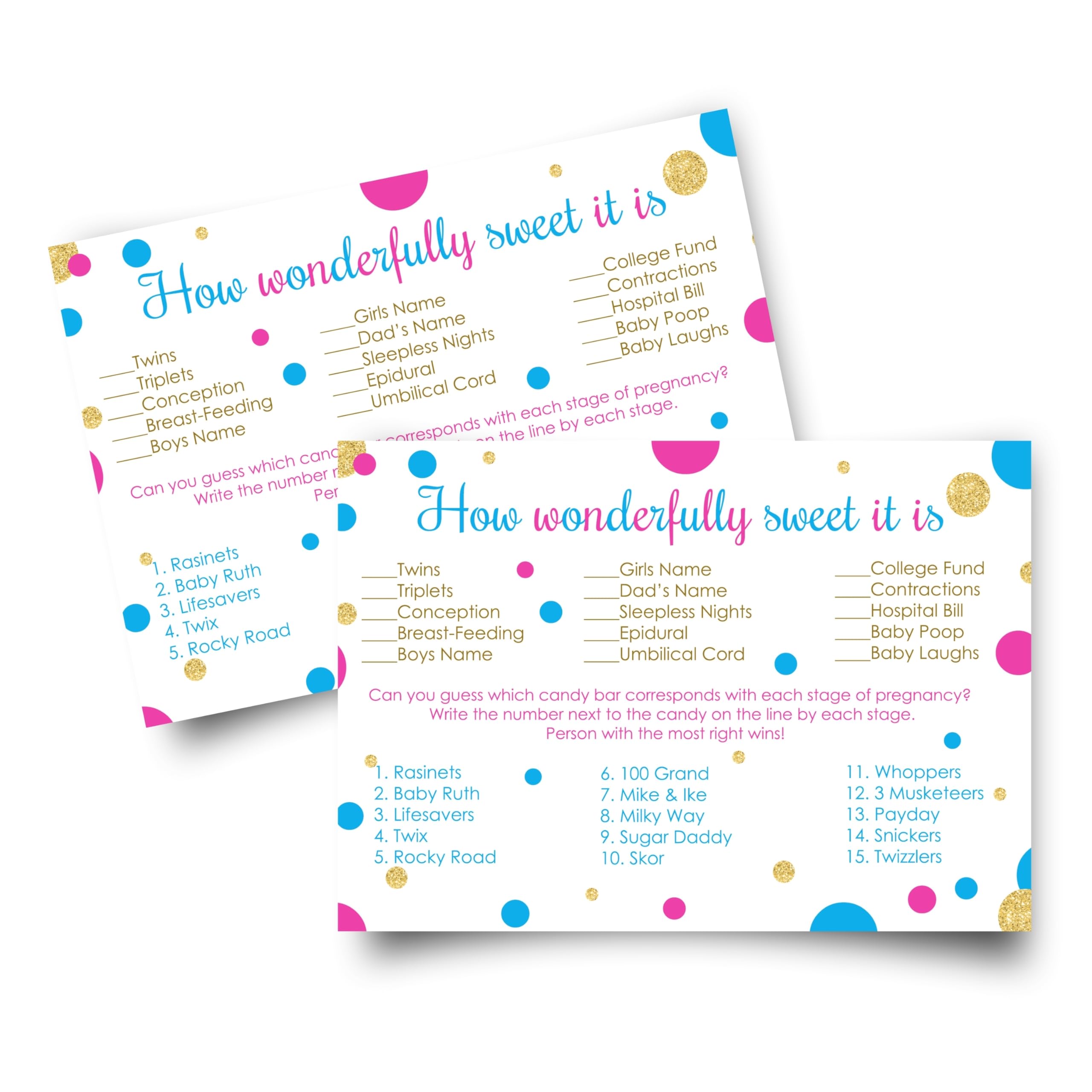 Paper Clever Party Gender Reveal Candy Guessing Game - Baby Shower Activity Cards - Guess the Stages of Pregnancy and Parenthood - Fun Activity for