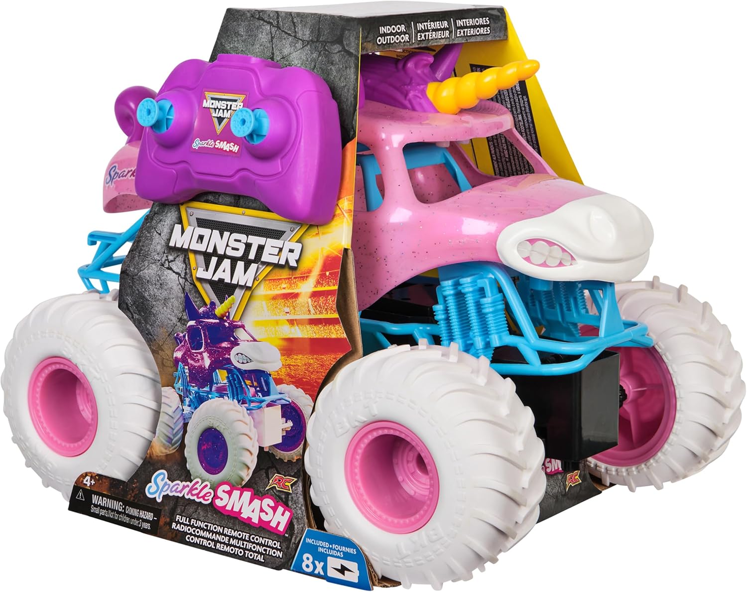 Monster Jam, Official Sparkle Smash Remote Control Vehicle Indoor & Outdoor, 1:15 Scale, 2.4 GHz, Toys for Boys and Girls Ages 4 and Up